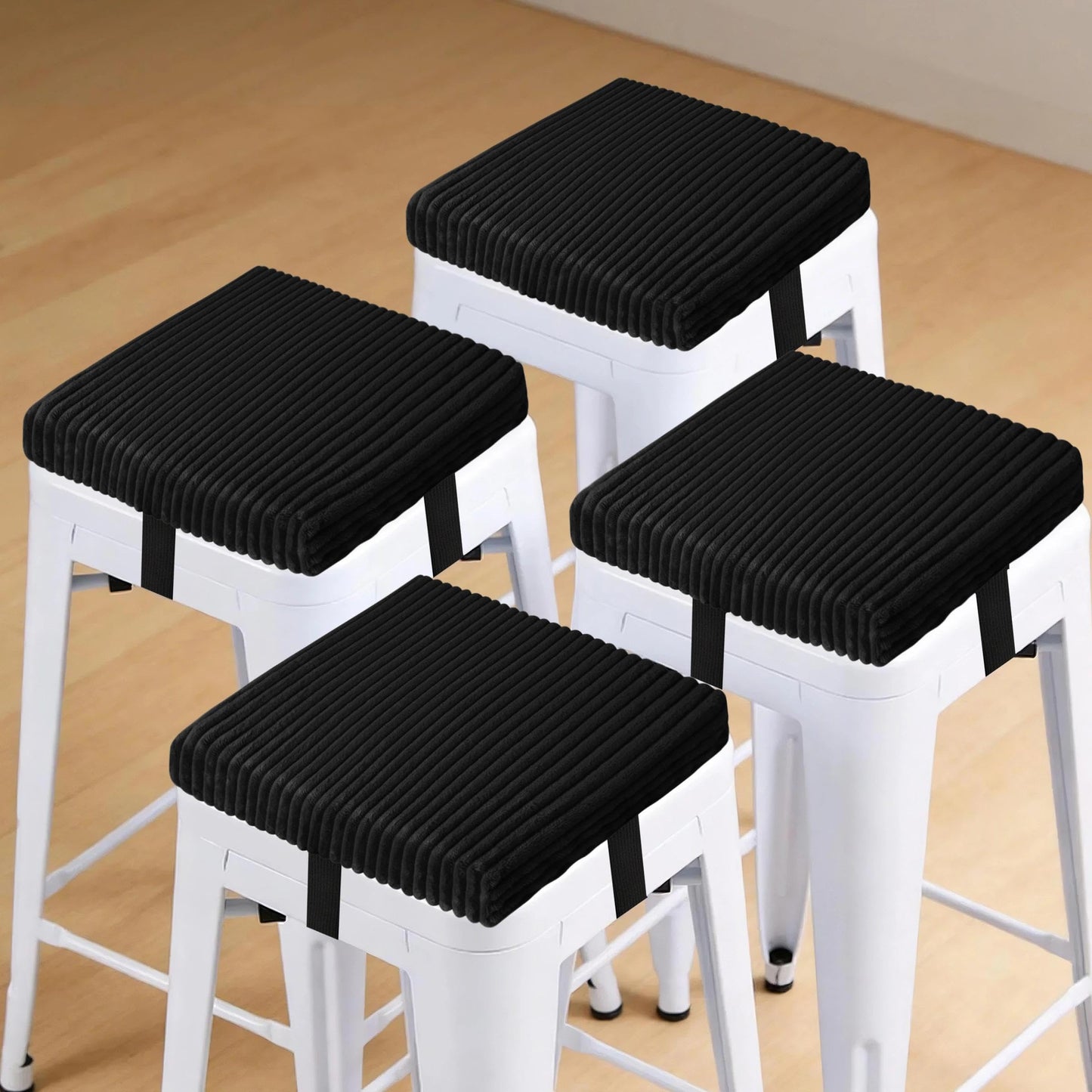 ZenComfy 30x30cm Bar Stool Cushions Square Set of 4 Black