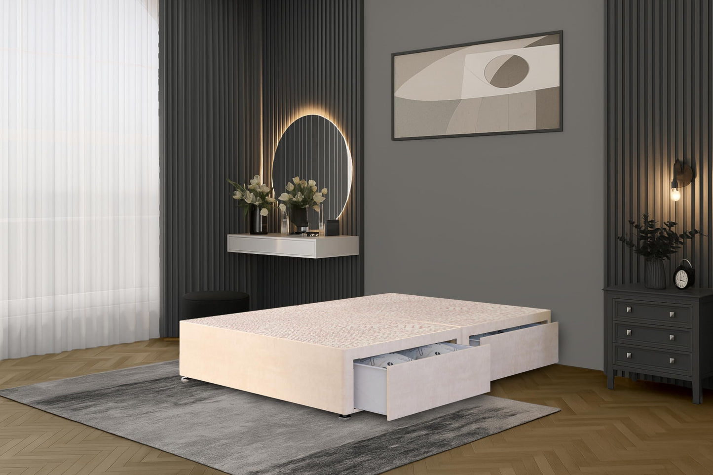 Bed Centre Flexby Divan Bed Base Only with 2 Drawers (Same Side), No Headboard - Available in 3FT, 4FT, 5FT & 6FT