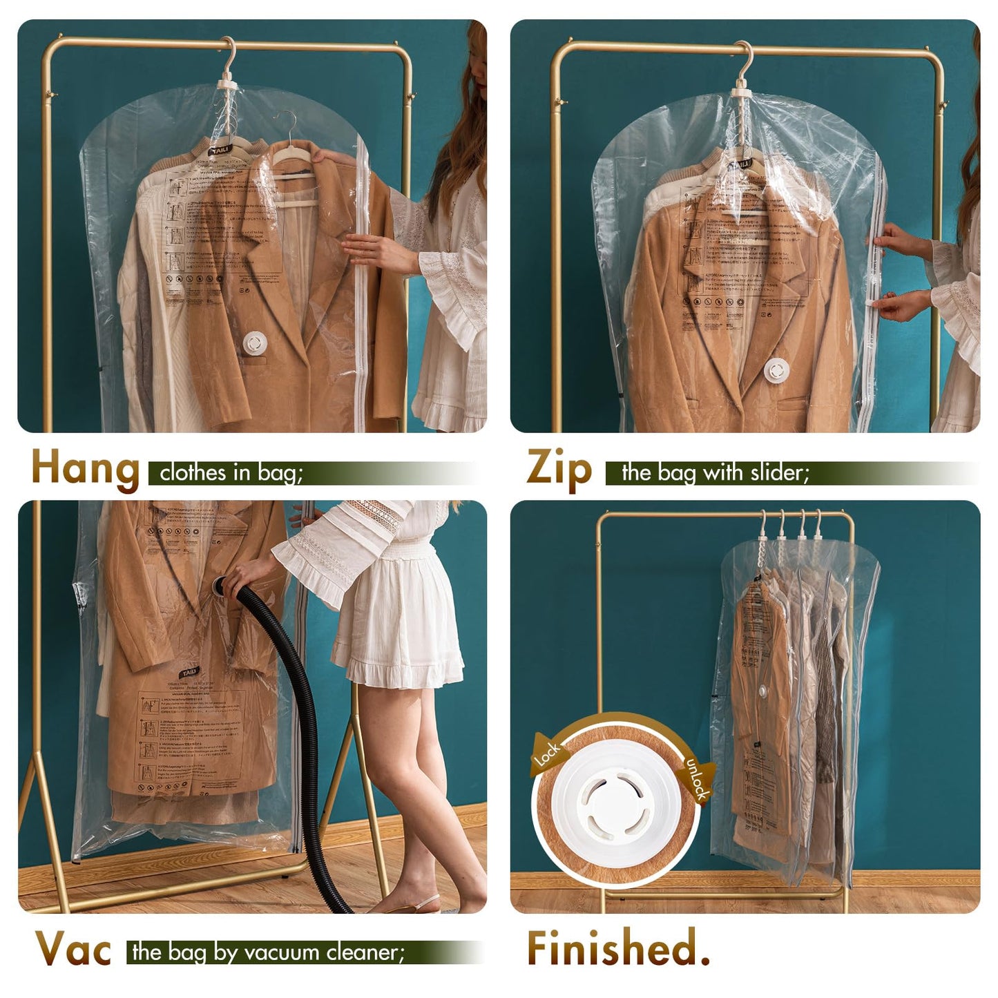 TAILI Hanging Vacuum Storage Bags for Clothes, Side-Widen Space Saver Bags 6 Long, Clear Large Compression Bag 6 Pack, Closet Organizers and Storage
