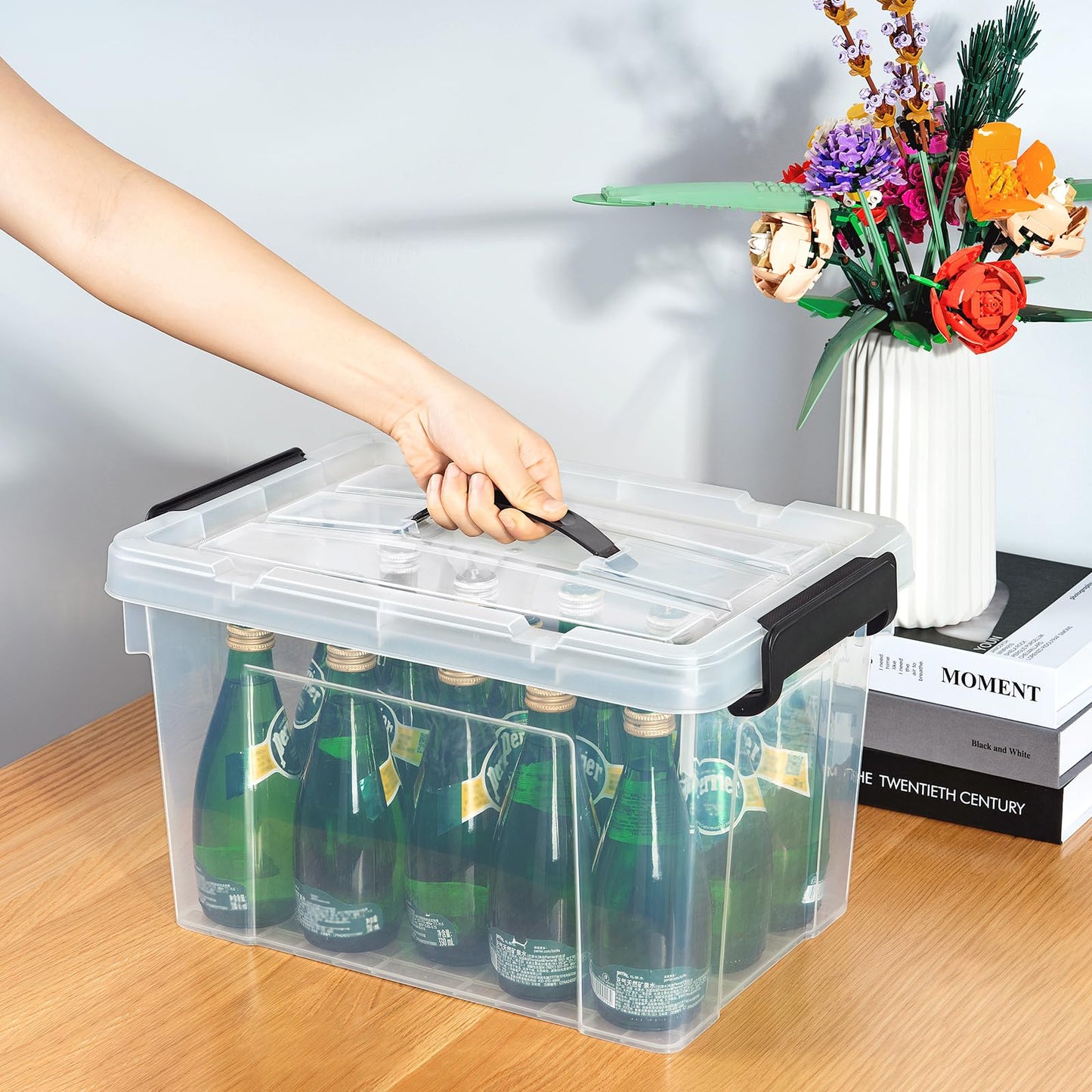 Cetomo 20L*6 Storage Boxes, Carry Plastic Storage Box with Lids, Clear Organizing Container with Handle and Secure Latches