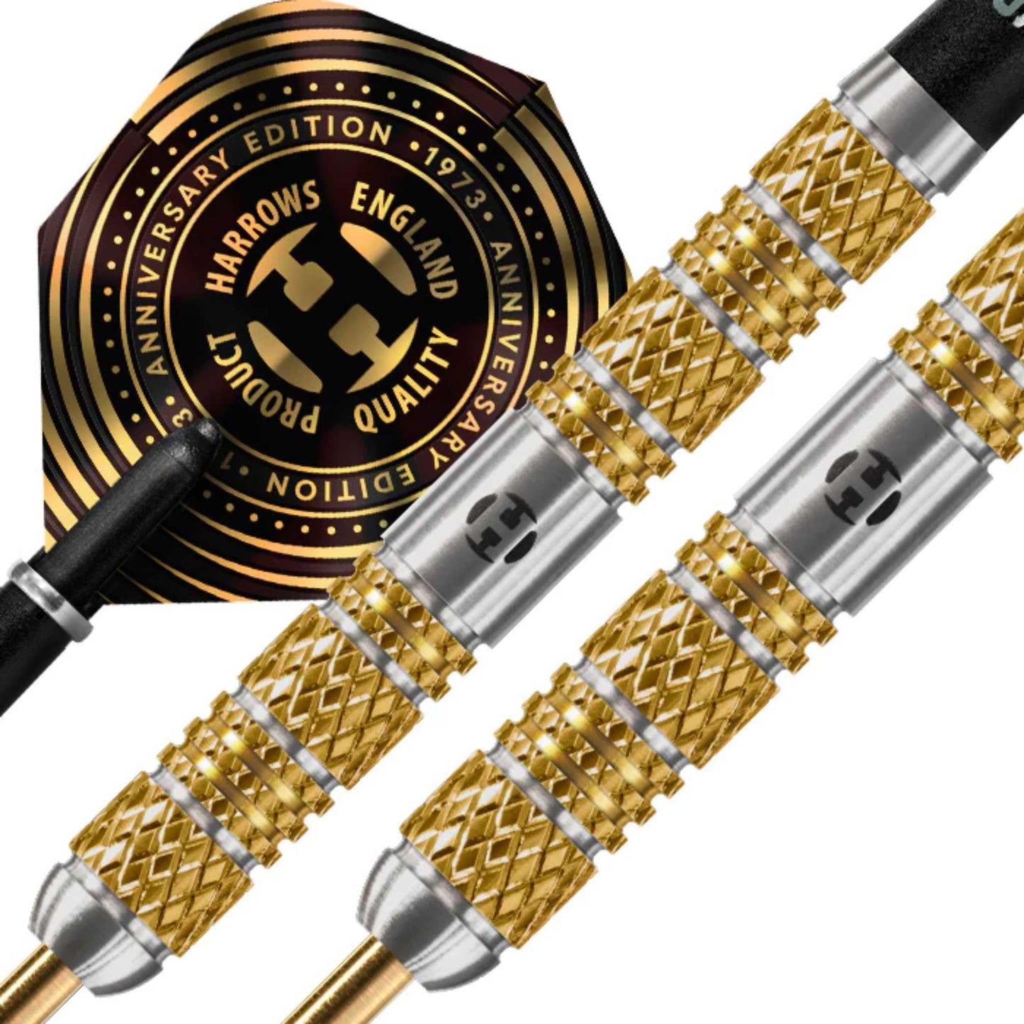 Harrows Atlantis 95% Tungsten Steel Tip Darts Set. Available in 22g, 24g, & 26g - Includes Midi Supergrip Carbon Shafts & New Anniversary 100 Micron
