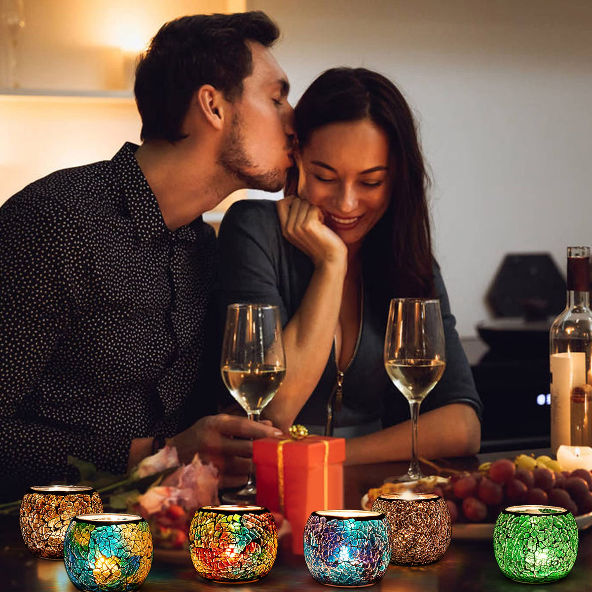 Larcenciel Mosaic Glass Candle Holder/Tea Light Holder/Vase/Pen Holder, Romantic Handmade Shattered Glass Tea Light Candle Shade/Potted Plants Bowl