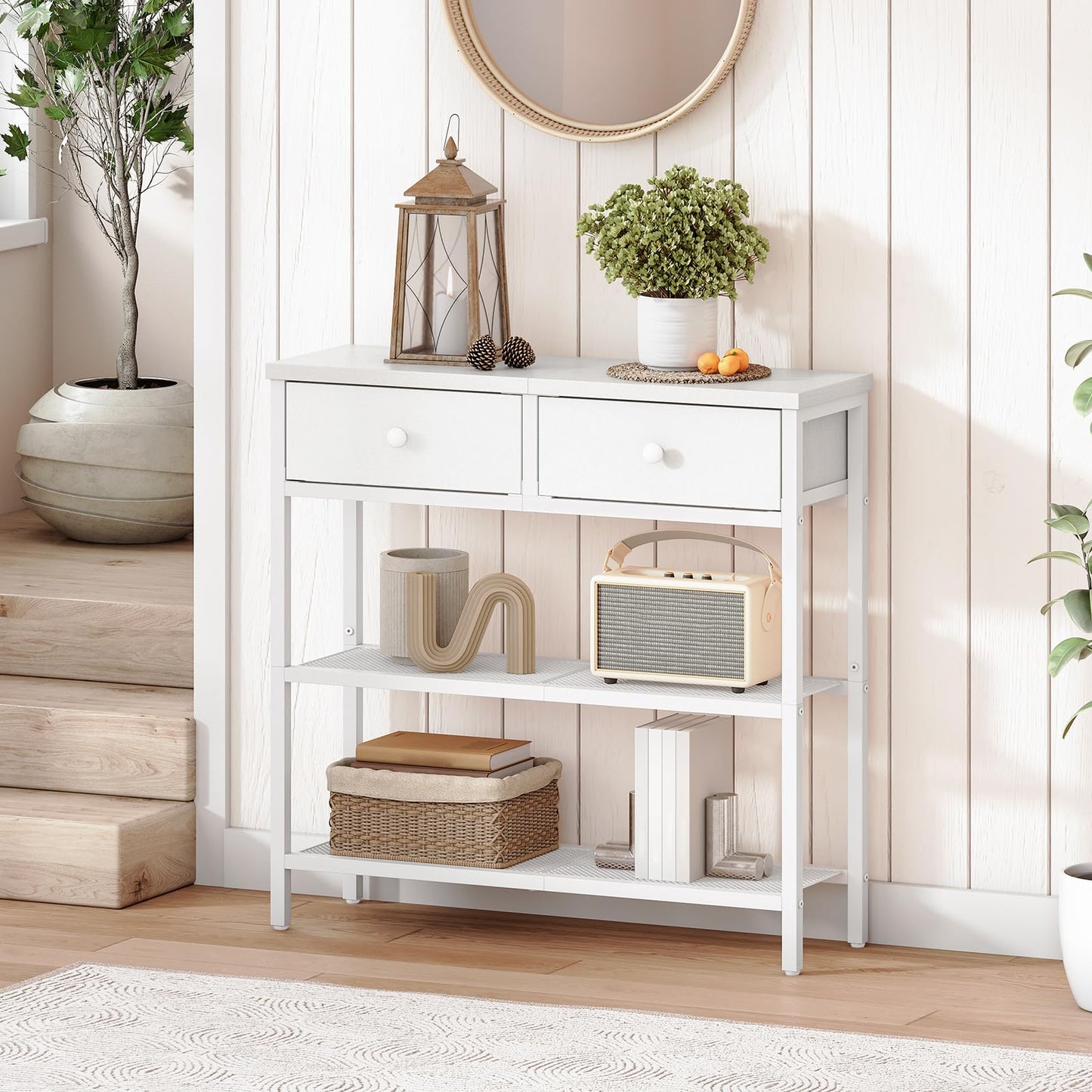 HOOBRO Console Table, Slim Console Table with 2 Non-woven Drawers, Hallway Table with Storage, Slim Sofa Table for Small Spaces, Living Room