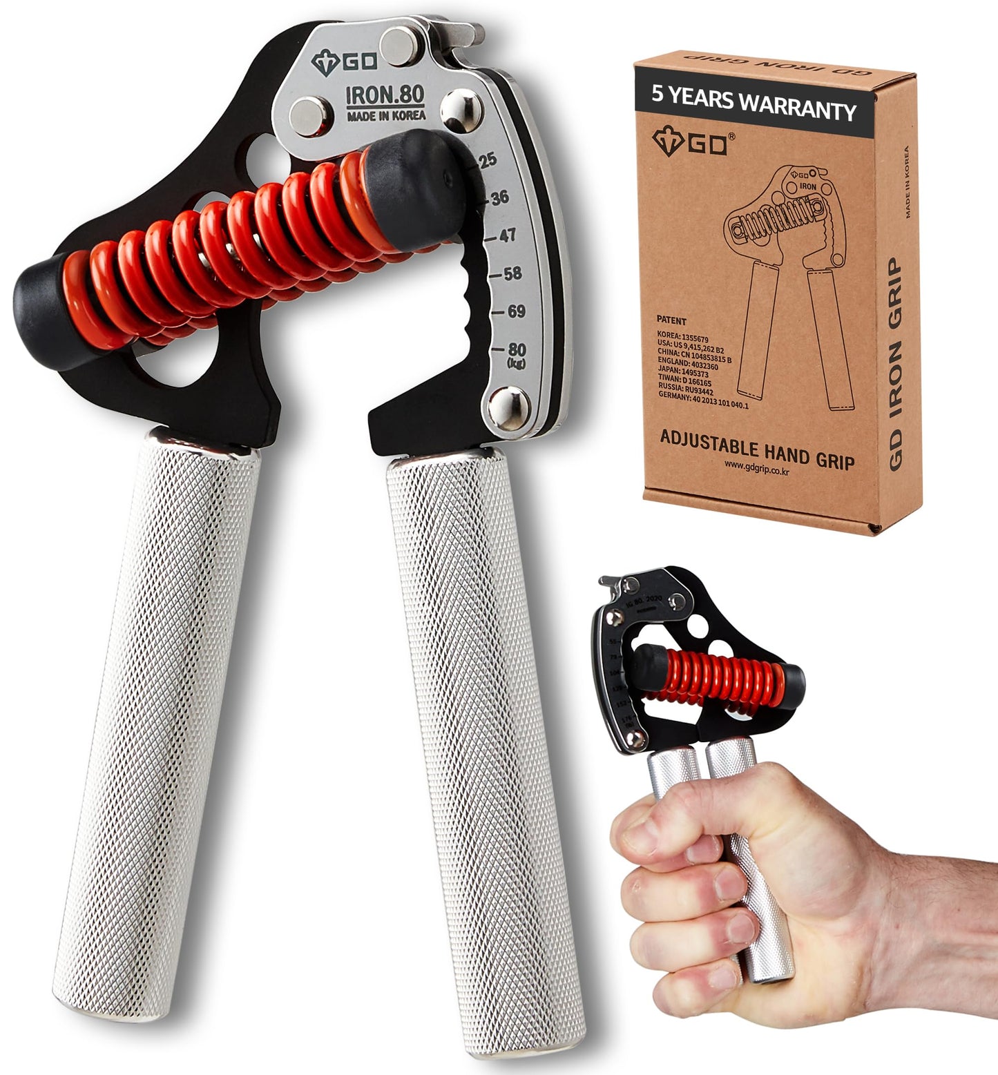 GD Hand Grip Strengthener, Iron Grip Light. 80 Adjustable Hand Gripper (55 to 176 lb) Hand Grips for Strength, Wrist strengtheners Wrist Training
