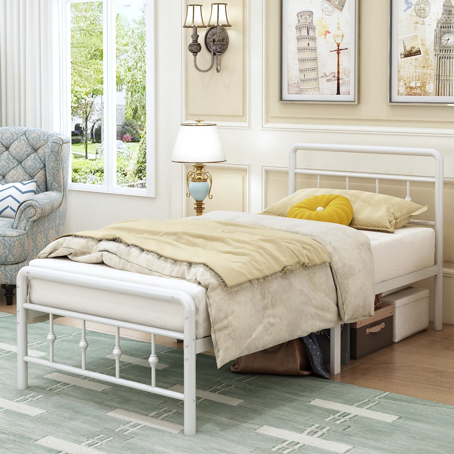 EMODA Small Single Bed Frame 2ft6 with Headboard and Footboard, Heavy Duty Metal Bed Frame 46 cm High with Steel Slats Support, Noise Free, Easy
