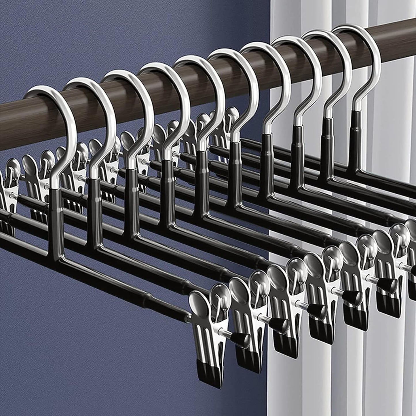 30 Pack Trouser Hanger, 30cm Pants Hangers Space Saving Skirt Hangers with Adjustable Clips,Heavy Duty Clothes Coat Garment Jeans Hangers