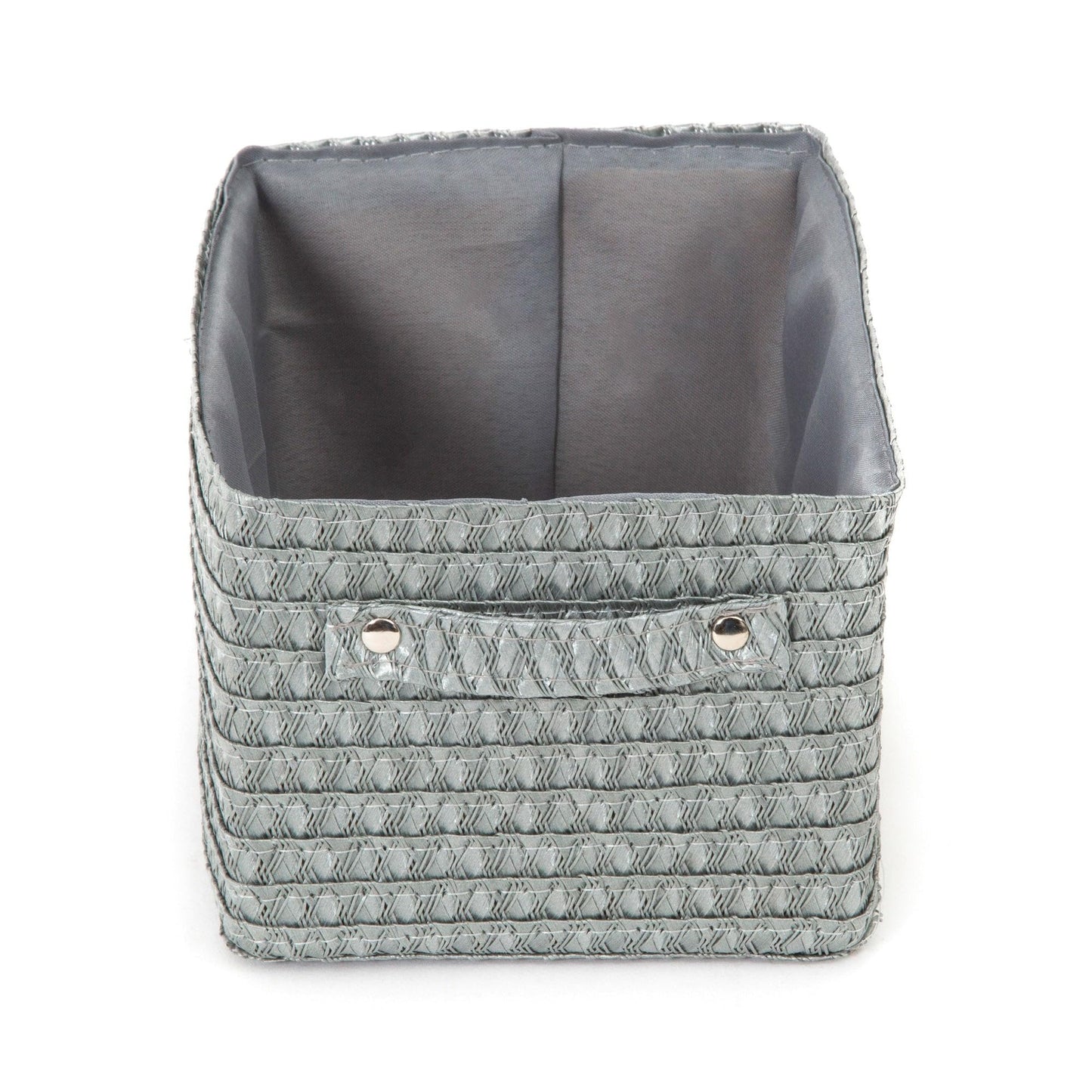 Compactor Rectangle Storage Basket with Pull Handle, Woven Storage Box Reinforced with Cardboard, For Cupboard, Desk and Shelf Storage