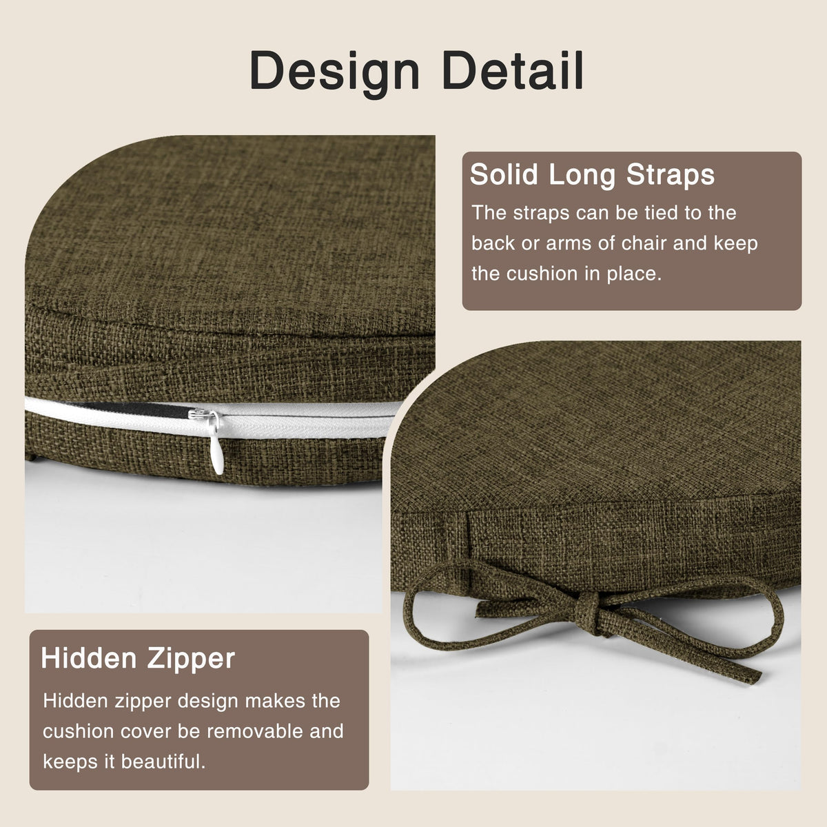 OVOV Chair Cushions for Dining Chairs Set of 4 Windsor Seat Cushion for Kitchen Room Chair Thick Textured Chair Pads with Ties and Non-Slip