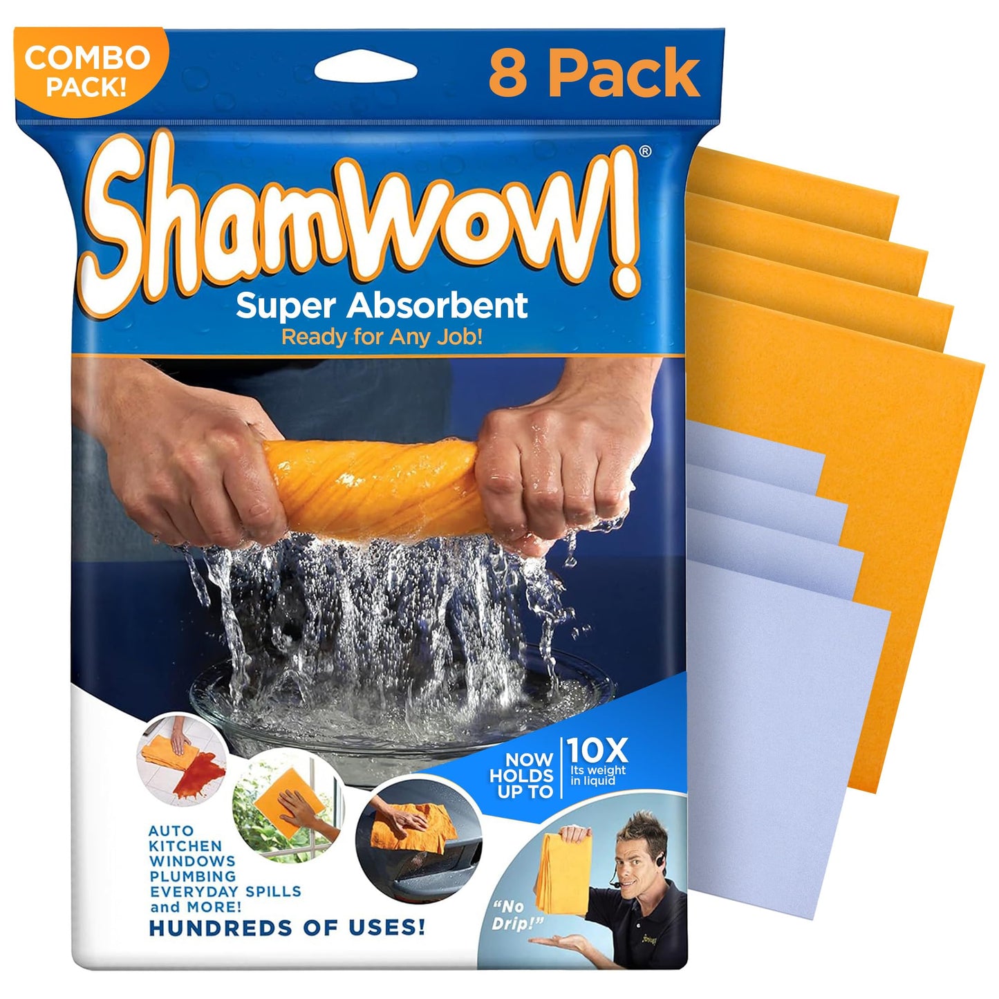 The Original Shamwow - Super Absorbent Multi-Purpose Cleaning Shammy Chamois Towel Cloth - Holds 10X its Weight in Liquid - Machine Washable - Will