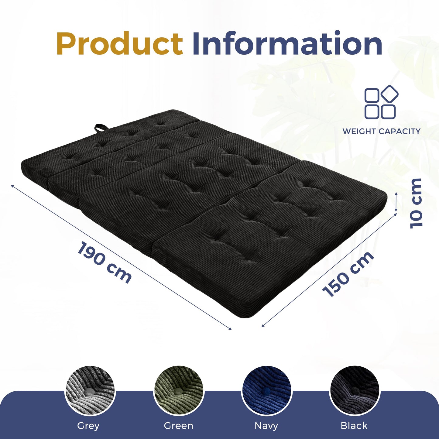 MAXYOYO Folding Mattress Double, Comfy Foldable Sofa Couch Bed, Guest Mattress with Handles Floor Futon Sofa Bed for Guest