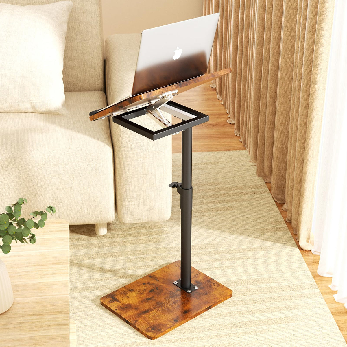 YUHFERA Sofa Armrest Tray Table for Couch - 360? Swivel Height Adjustable End Desk for Small Spaces, Snack Side Table for Bed or Chair with Phone &