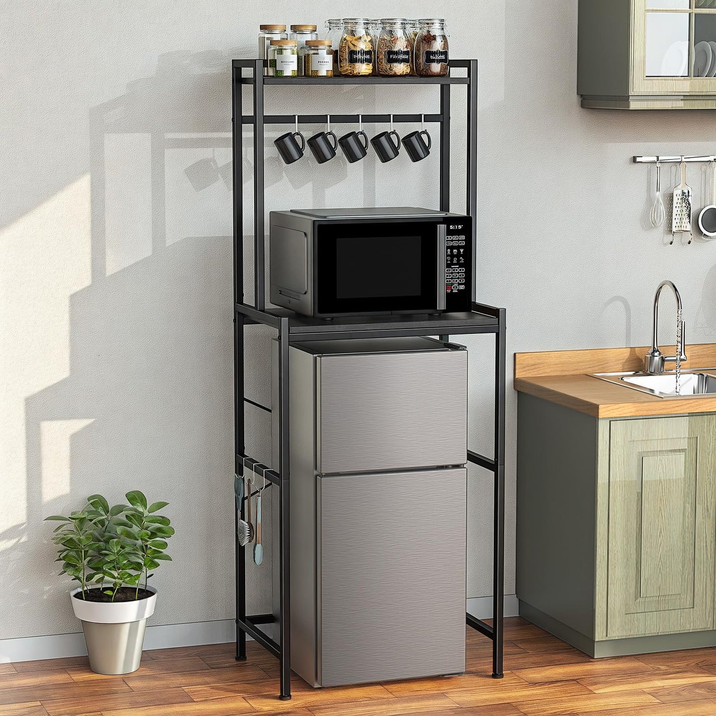 Housolution 2-Tier Mini Fridge Stand with Storage, Black