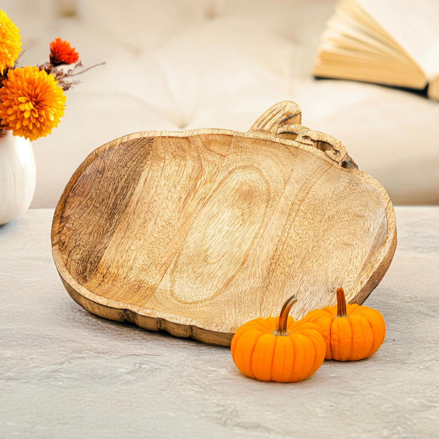 Wooden Pumpkin Serving Tray