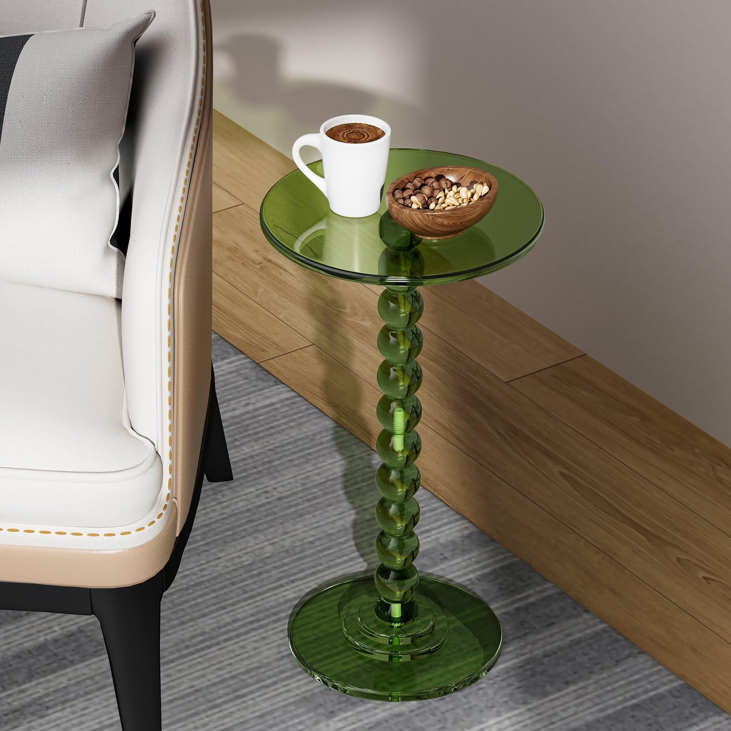 Dewrhiixe Acrylic Round Side Table, End Table with Pedestal Stand Drink Table Martini Accent Table Nightstand for Living Room, Bedroom Balcony