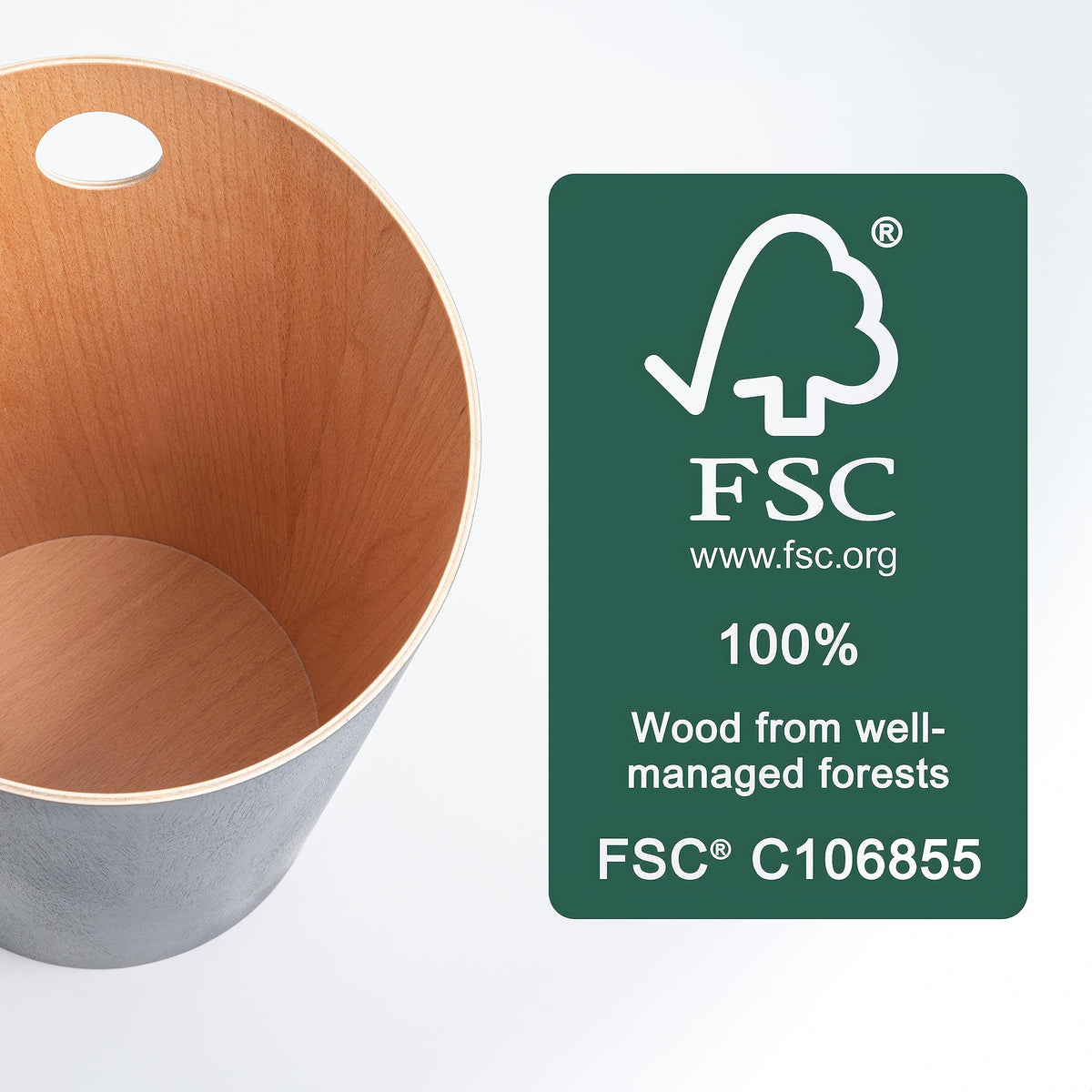 Kazai. Design Paper Bin 'Bennet' | Unique Waste Paper Basket for Office, Bedroom, Children's Room, and More | Office Bin Made of Real Wood Veneer |