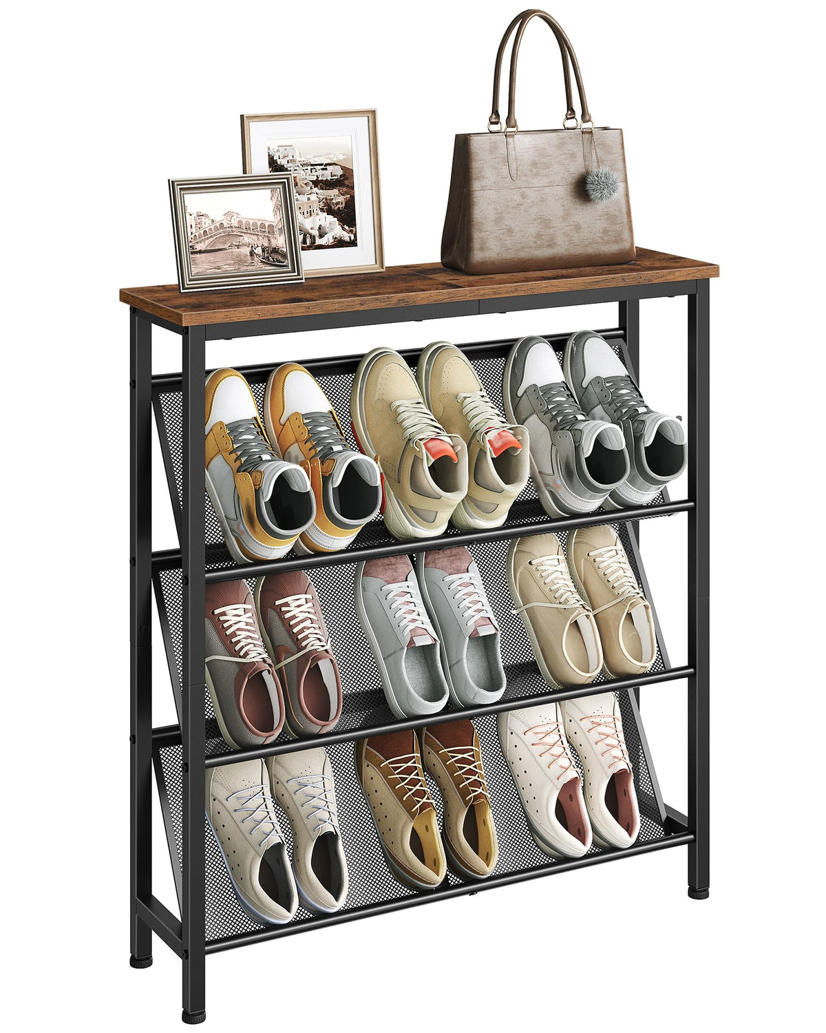 CHOEZON Narrow Shoe Rack, 4-Tier Slanted Shoe Storage Shelf, Shoe Rack for Entryway with Adjustable Feet