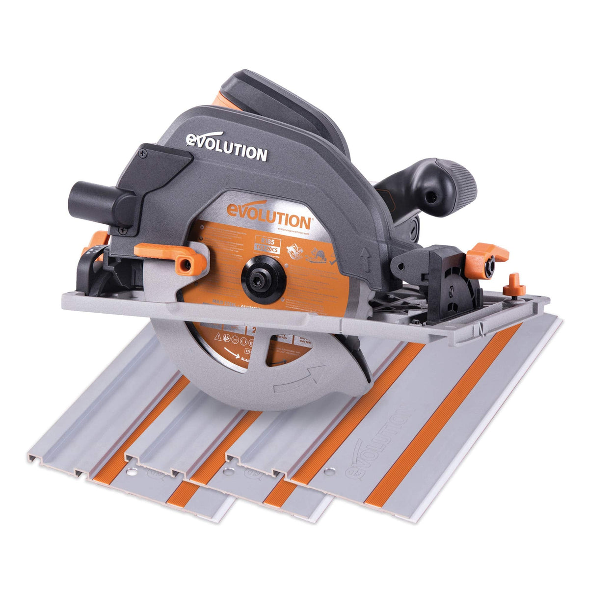 Evolution Power Tools R185CCSX Circular Saw With 1020 mm 3-Piece Track | Multi-Material Blade, Cuts Wood, Metal, Plastic & More | Incl Dust Port