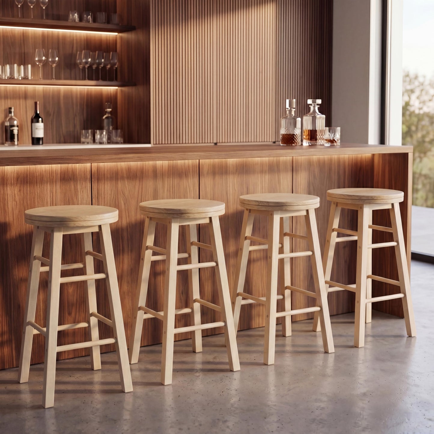 Chef Vida Modern 360° Swivel Breakfast Bar Stool for Kitchen Counters, Natural Wood