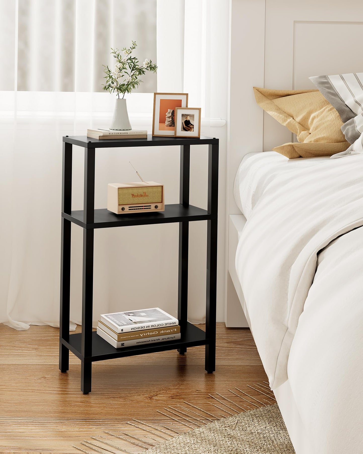 TUTOTAK Small Side Table, Narrow End Table, Skinny Sofa Table, Slim Nightstand, Couch Table, Living Room, Bed Room, Black TB01BK077EU