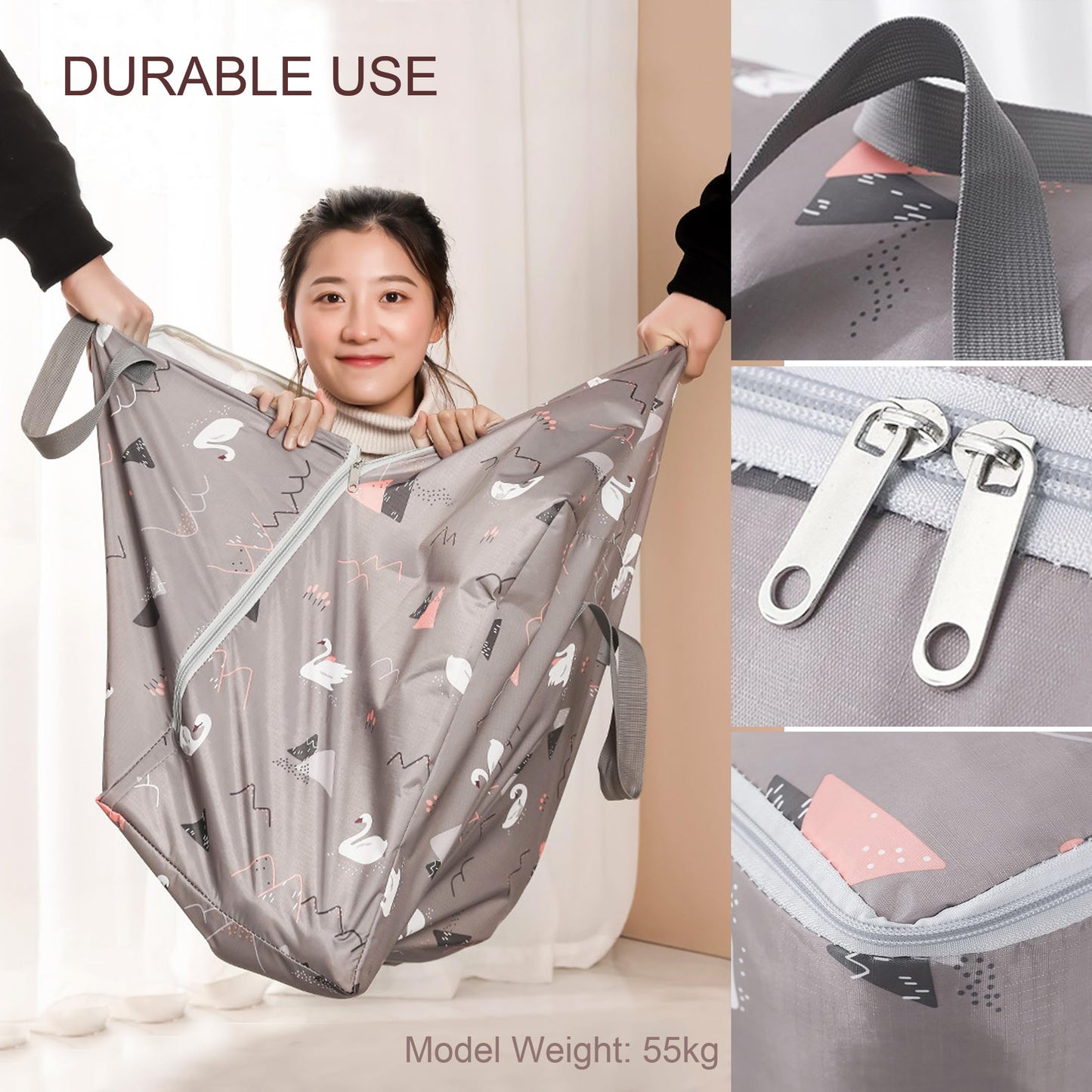 105L Large Storage Bag,Thicken Oxford Moving Bag Underbed Storage King Size with Zip Waterproof Moisture Proof for Clothes,Bedding,Pillows,Blankets