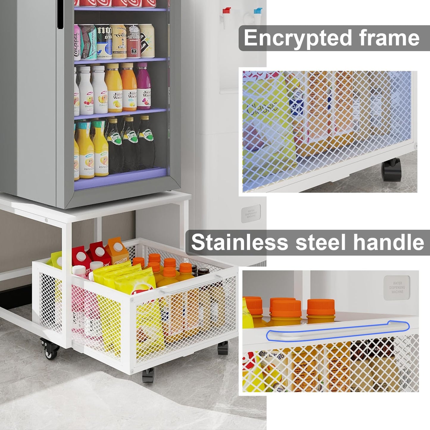 PUNCIA Fridge Stand with Storage and Wheels Rolling Mini Fridge Table