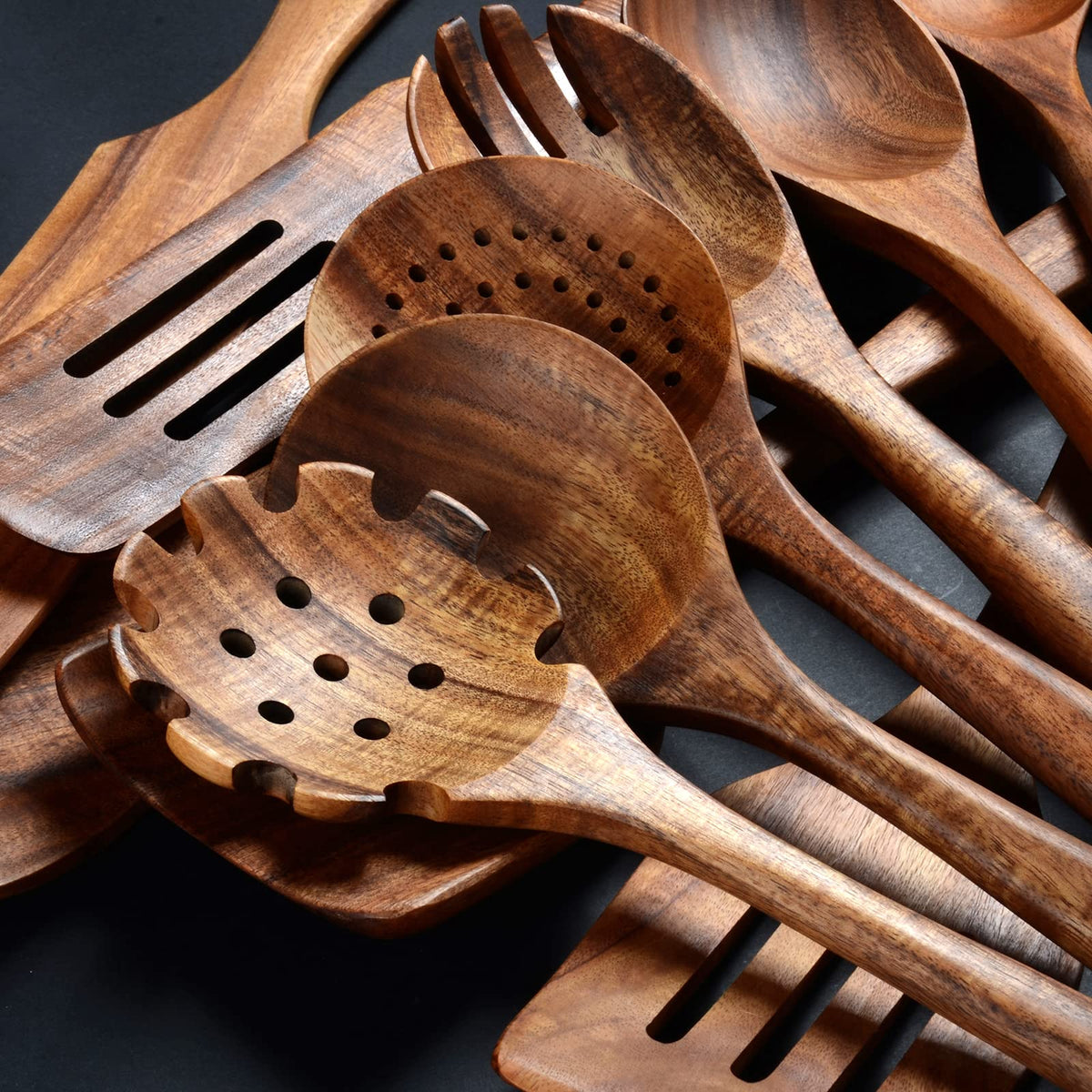 Wooden Spoons for Cooking,12 Pack Wooden Utensils for Cooking Wooden Kitchen Utensils Set Wooden Cooking Utensils Natural Teak Wooden Spatulas for