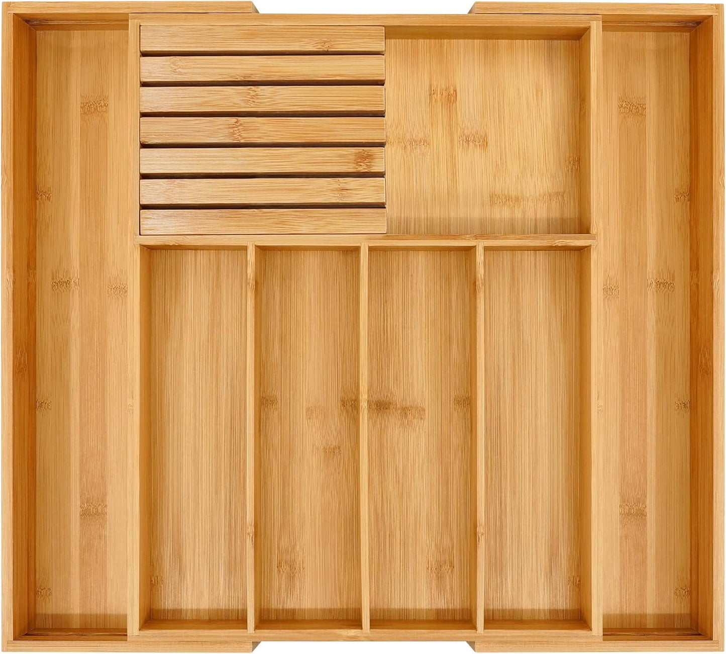 VaeFae Bamboo Cutlery Drawer Organiser for Kitchen, Expandable, New but open scruffy box