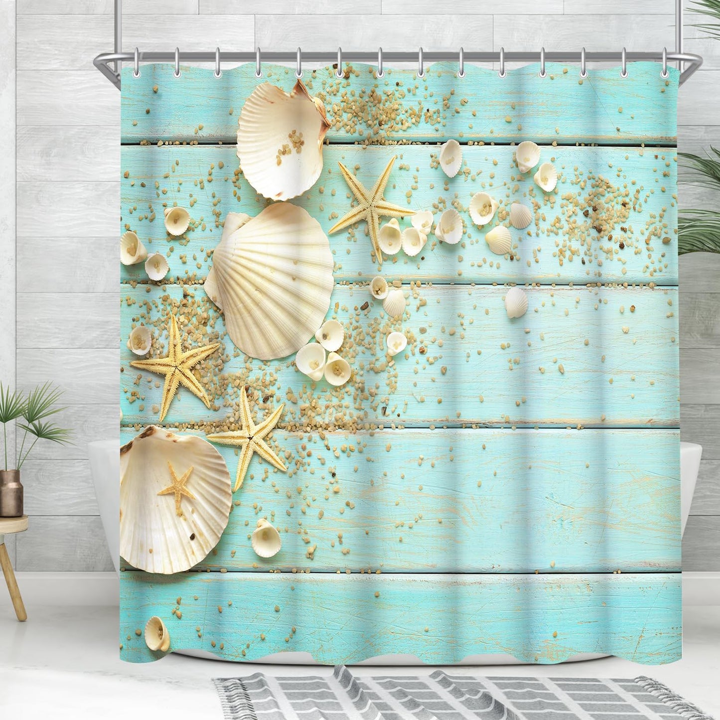 Lerores Shower Curtain, 200 x 200 cm, Shell Anti-Mould Textile, Weighted Hem Water-Repellent, Washable Polyester Fabric Bath Curtains with 12 Eyelets