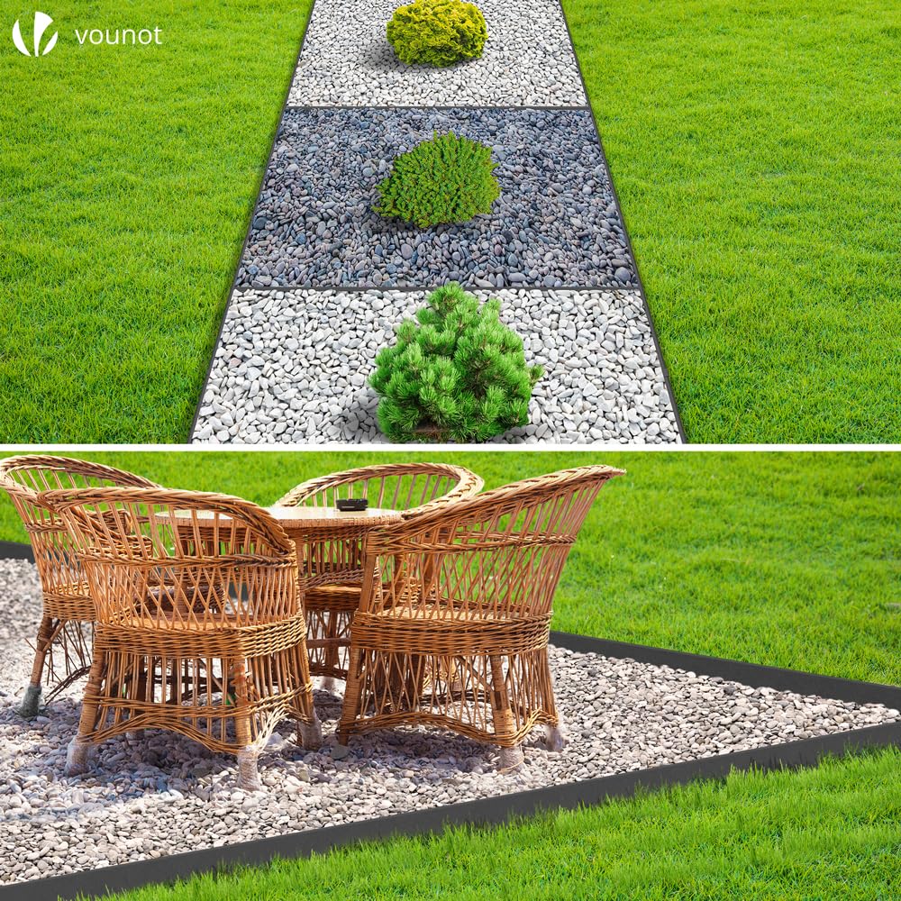 VOUNOT PE Garden Edging 20 Metres with 12 Anchor Pegs Flexible Lawn Edging Natural Look Height 13 cm Thickness 4 mm Grey