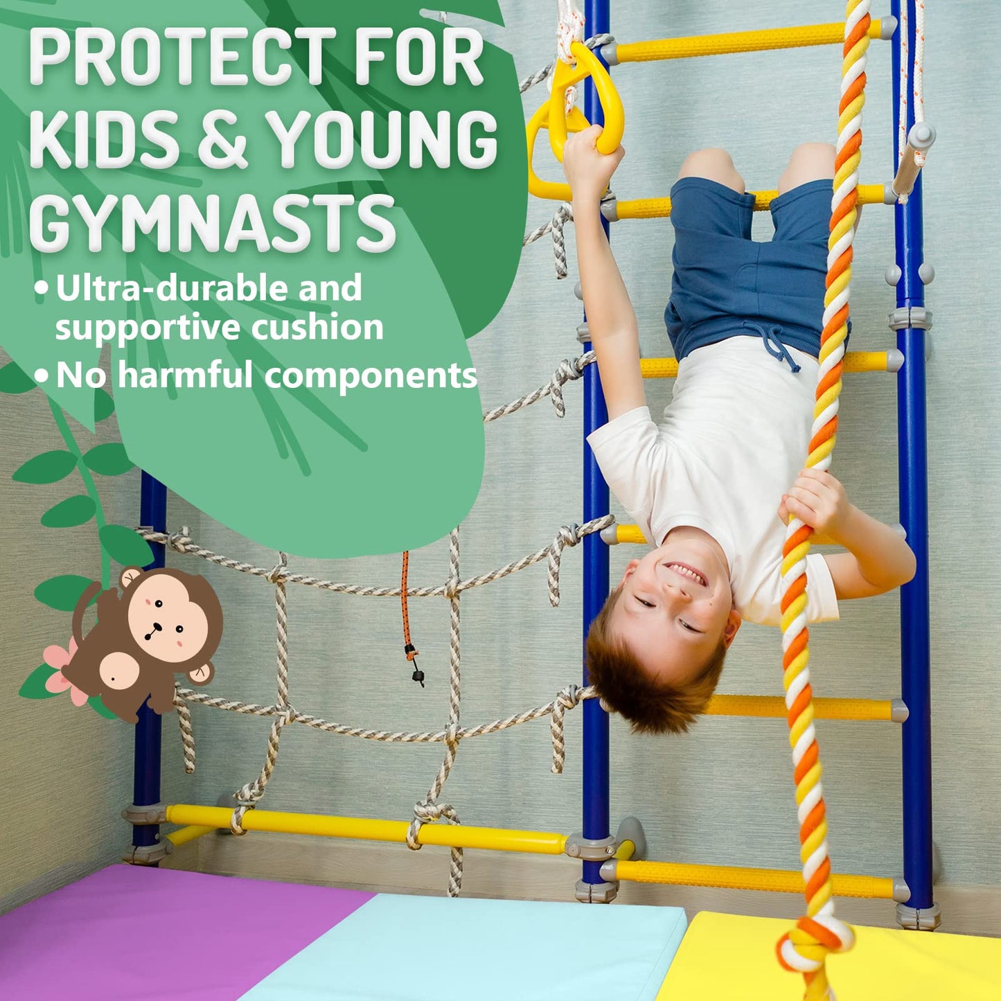 PhysKcal 5-Panel Folding Gymnastics Tumbling Mat with Carrying Handles, Thick Exercise Mat, Foldable for Kids, Padding MMA, Gymnastics, Activity Play