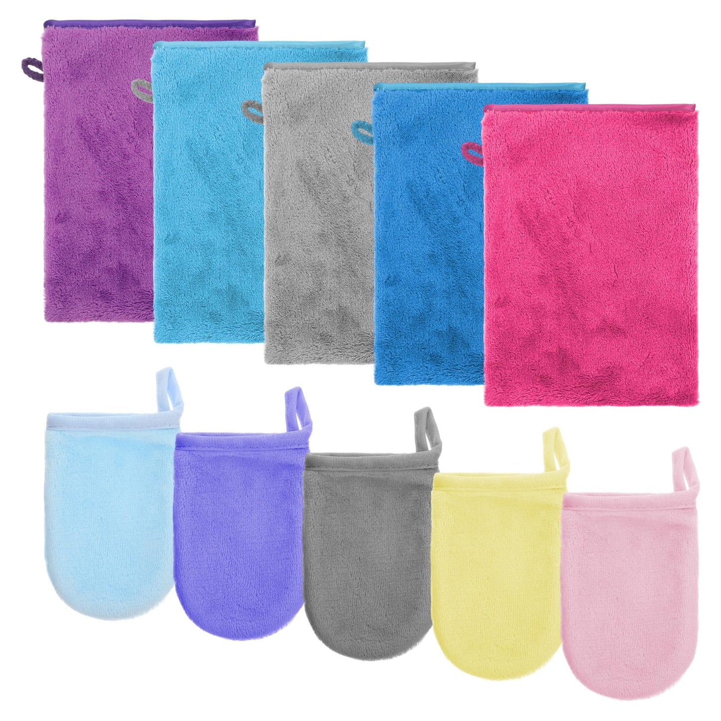 XLIUAX 10Piece Terry Wash Mitts, Microfiber Washcloths for Face and Body, Coral Fleece Soft, Absorbent, and Reusable Makeup Remover Gloves