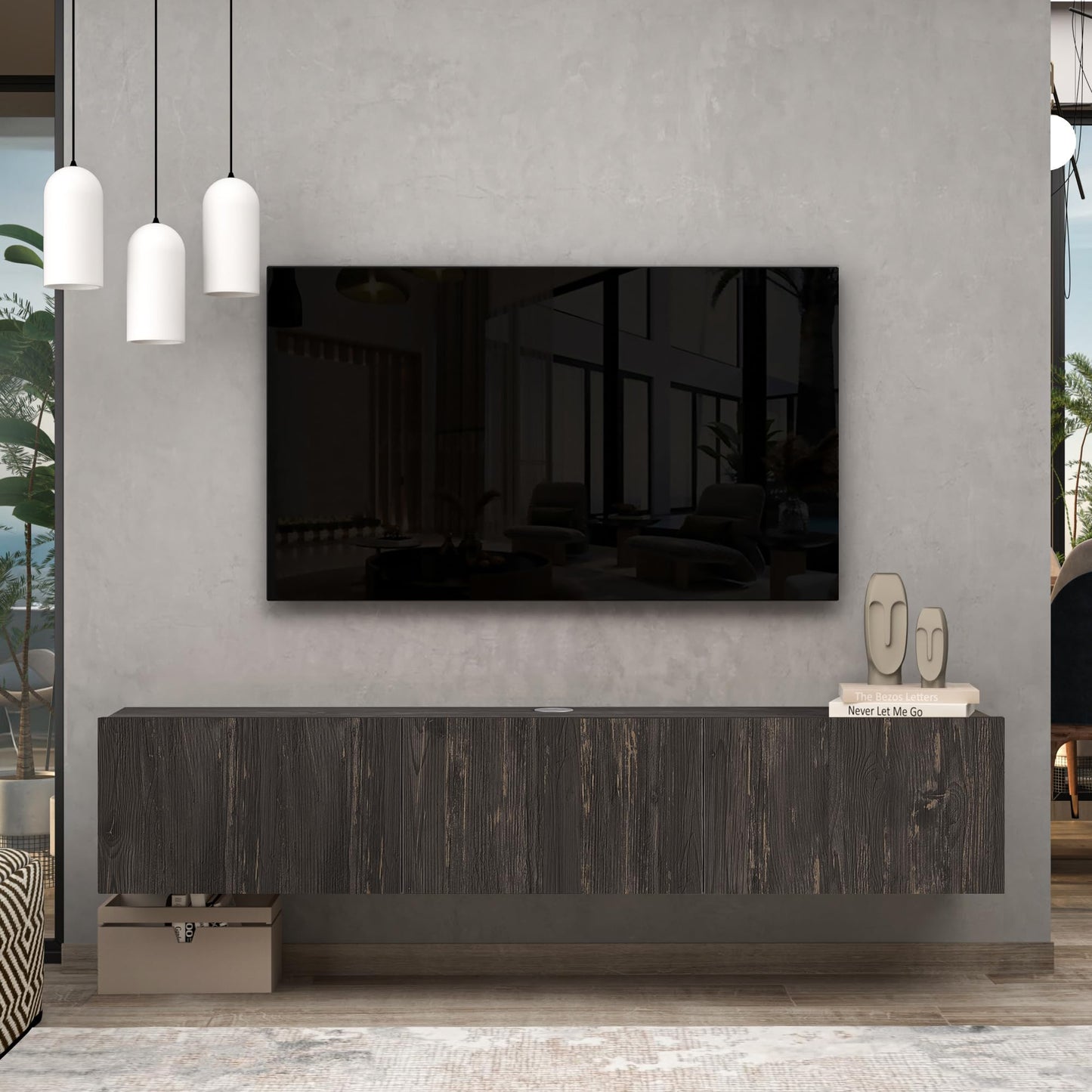 Atelier Mobili Black Floating TV Stand, TV Stand 65 Inch, Floating Entertainment Center for 80 inch TV, Black TV Cabinet, Floating TV Shelf Under TV