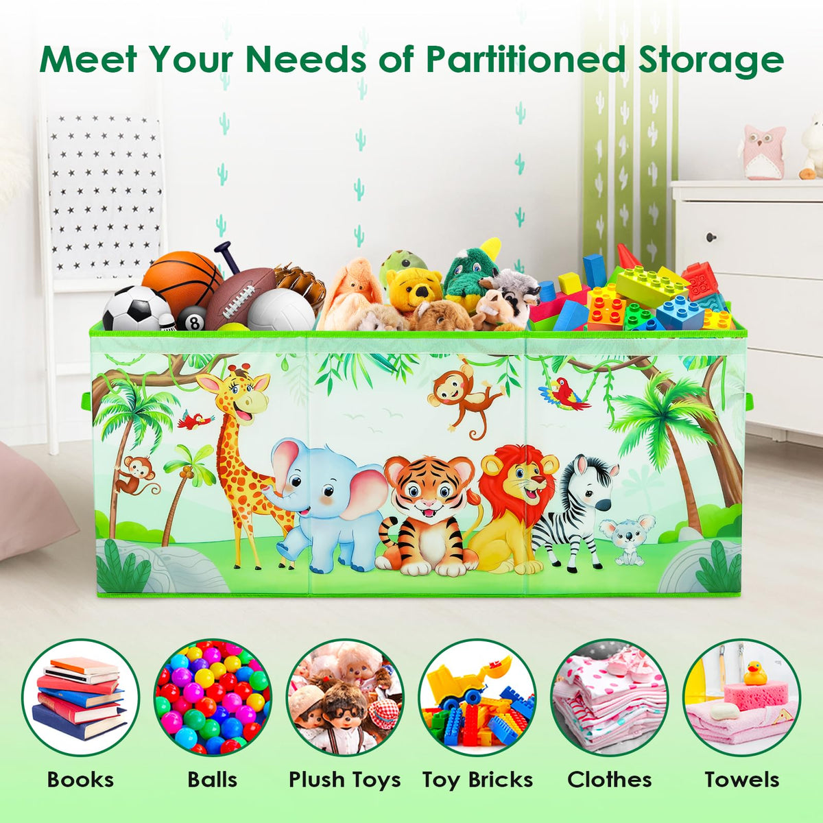 Decalsweet Jungle Animal Extra Large Kids Toy Storage Box with Lid,Foldable Oxford Toy Storage Organizer Box for Girls Boys-963240cm-Lightweight Toy