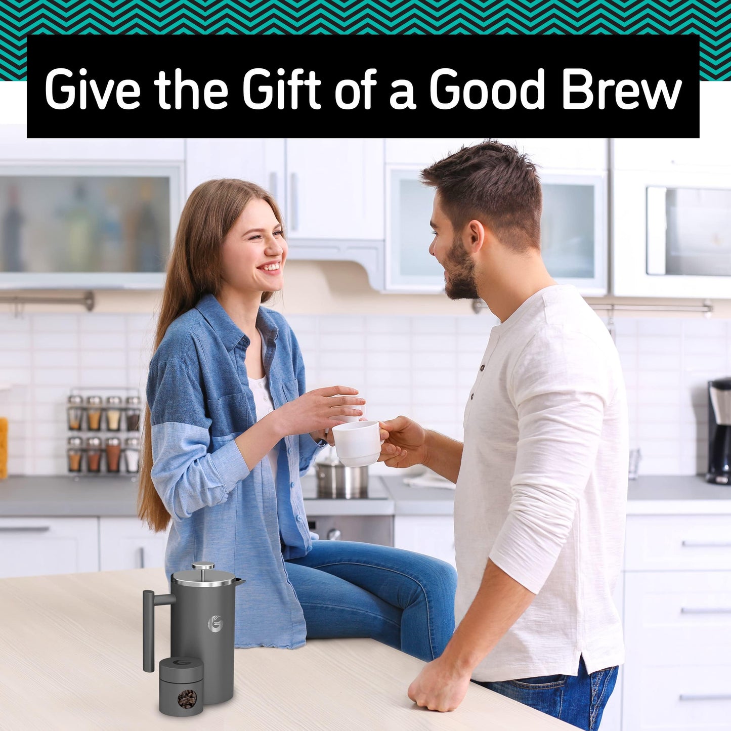 Coffee Gator Cafetiere - 1L French Press Coffee Maker with Jar - Large Capacity Double-Wall Insulated Stainless Steel Brewer - Hotter for Longer,Gray
