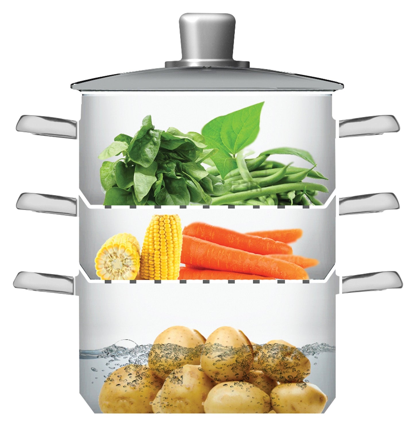 KitchenCraft 3 Tier Food Steamer Pan/Stock Pot in Gift Box, Induction Safe, Stainless Steel, 20 cm, Silver