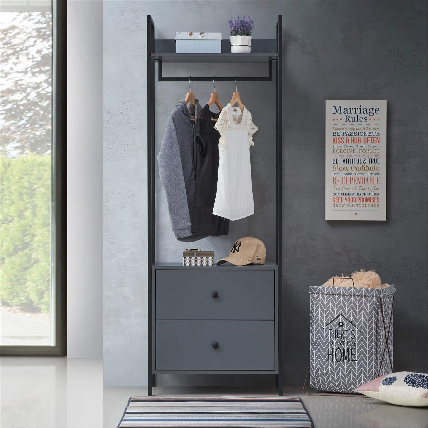Timber Art Design UK Zahra Bedroom Open Wardrobe with 2 Drawers & Hanging Rail Modern Furniture Storage Organizer Cupboard For Bedroom, Living Room,