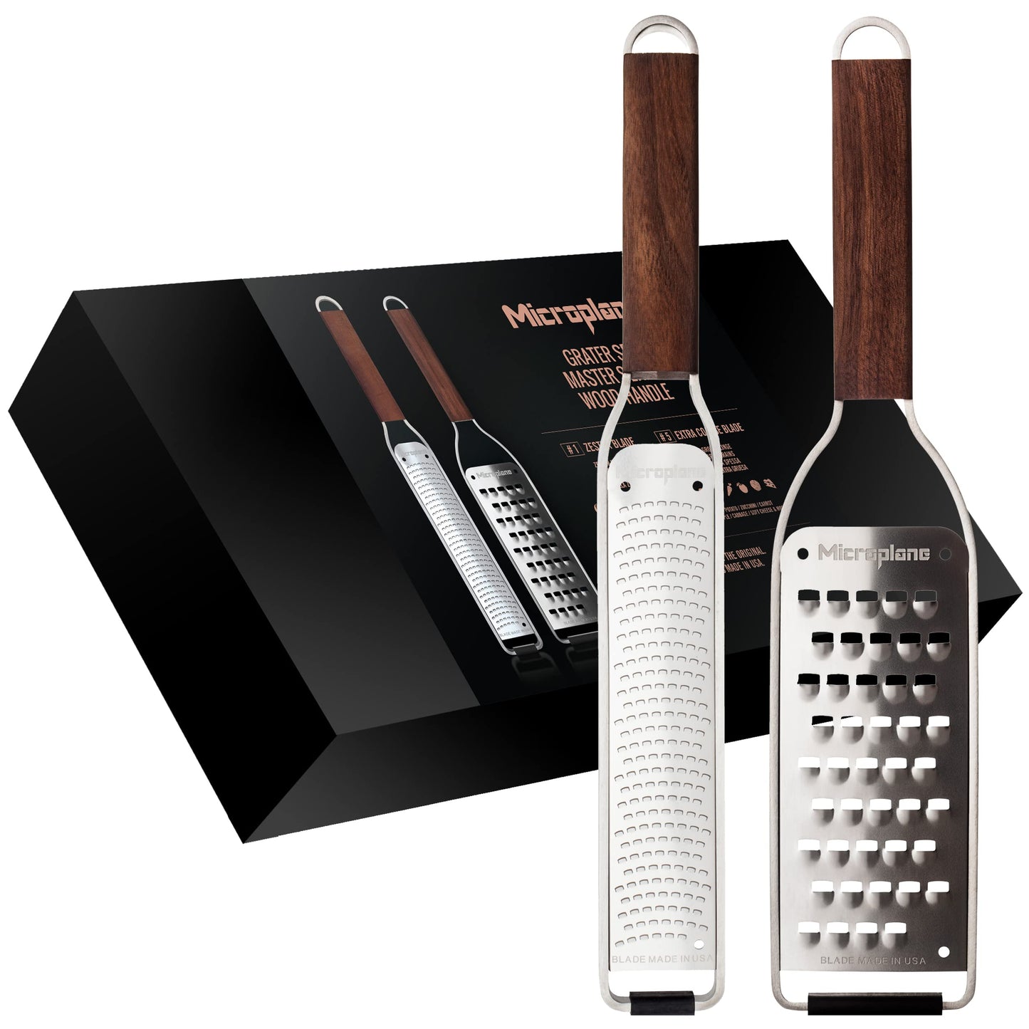 Microplane Kitchen grater Set (Zester & Extra coarse) for citrus fruits, hard cheese, nutmeg, potato, zucchini and carrot with stainless steel blades
