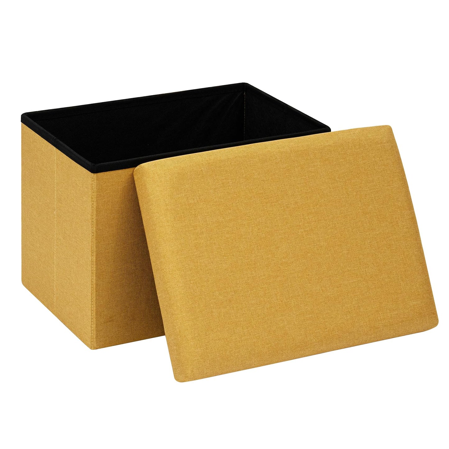 PINPLUS Folding Storage Box Ottoman, Linen Small Footstool, Ginger Yellow