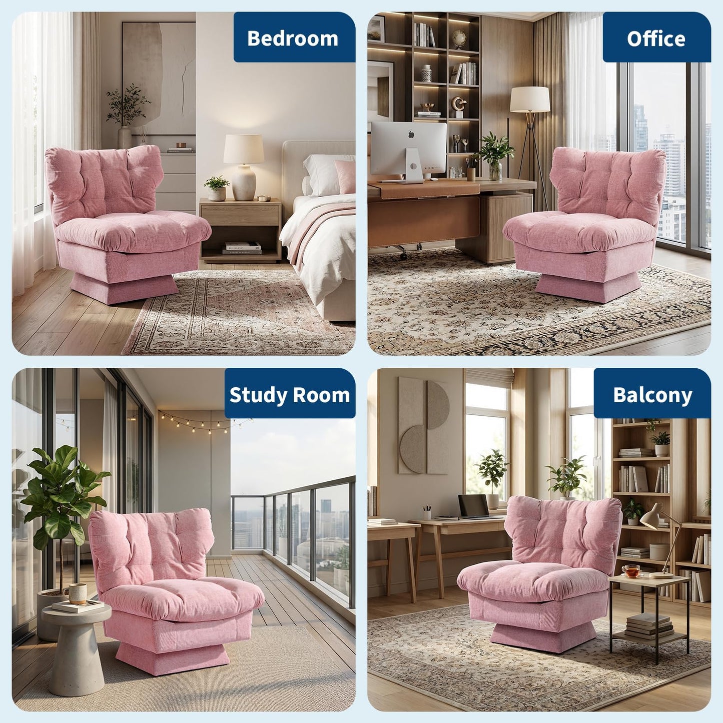 Crevyteg Oversized Chenille Swivel Accent Chair, 360° Rotating Recliner with Deep Soft Cushion, 20.8in Wide Ergonomic Seat, 300lb Capacity