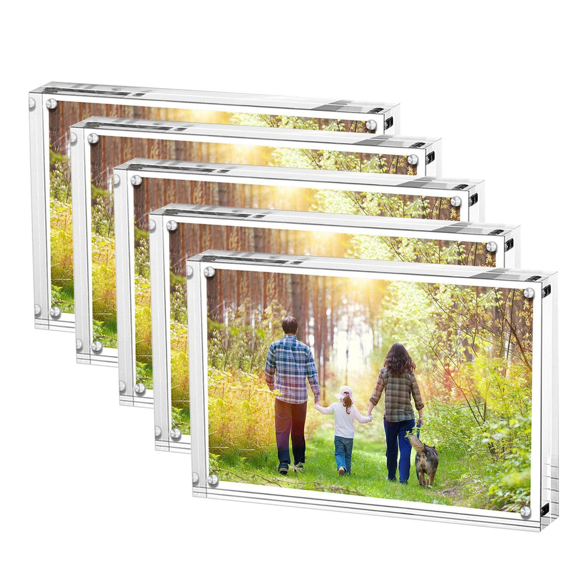 Boxalls Acrylic Photo Frame 13 x 18 cm (5 x 7 inch)-Set of 5, Double Sided Picture Frame with Magnetic, Clear Frameless Desktop Photo Block