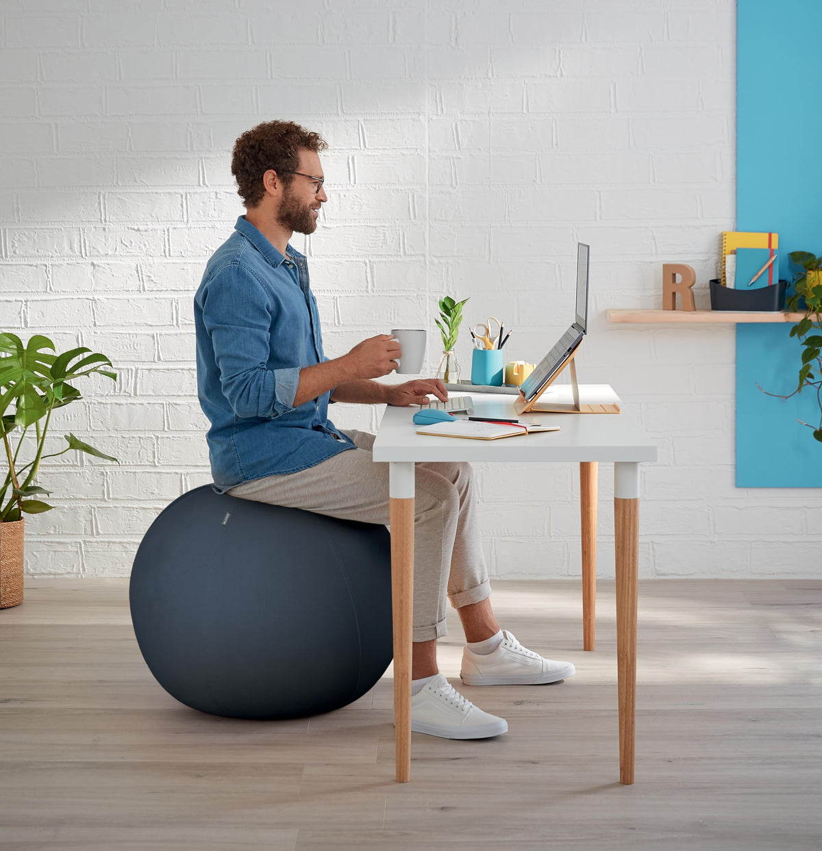 Leitz Active Sitting Ball, Ergonomically Designed Desk Chair Alternative, 65cm Diameter, Includes Fabric Ball Cover, Hand Air Pump & 2 x Plugs, Ergo