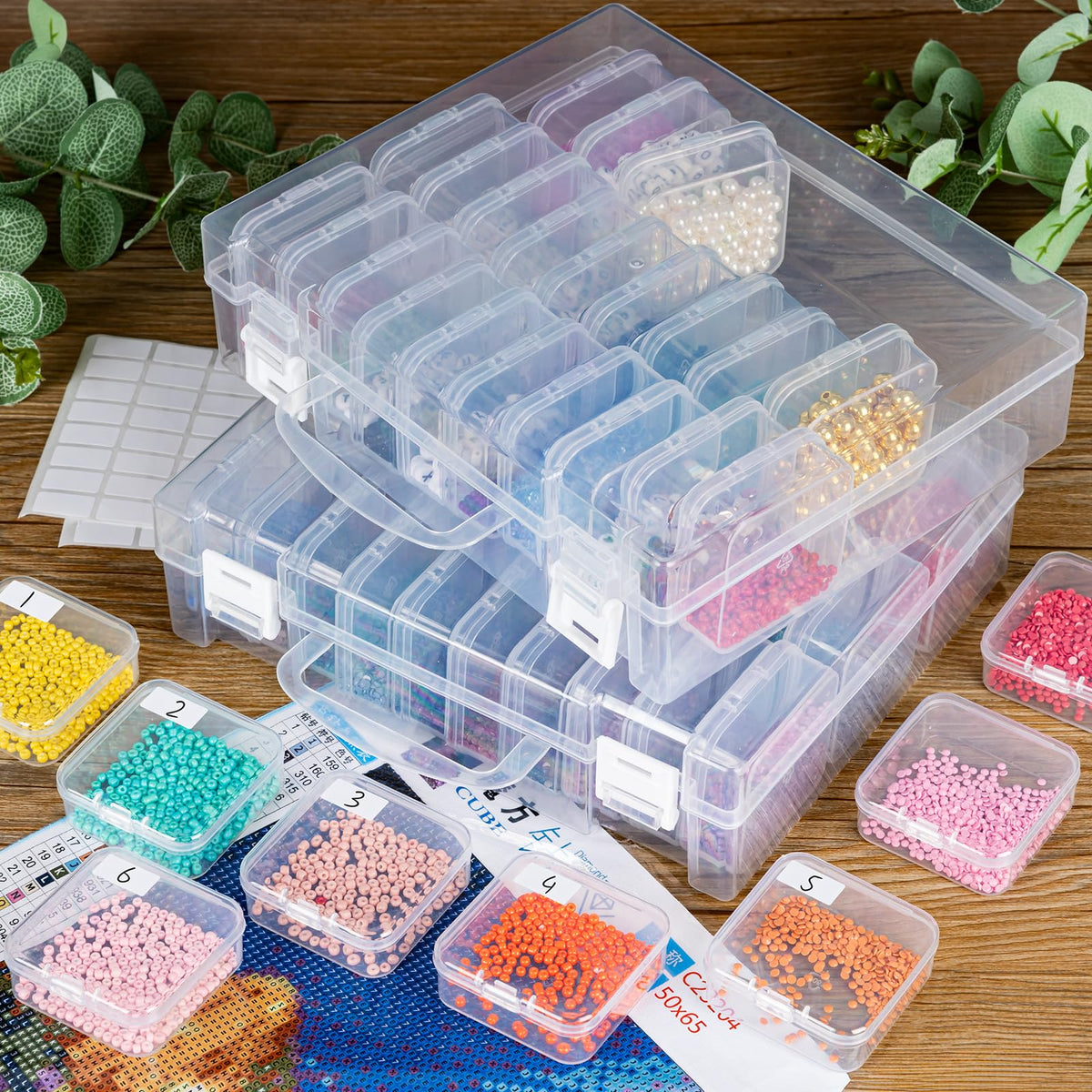 RONGLAIJIN 30 Grids Bead Storage Boxes, Portable Diamond Art Storage Boxes, Small Rectangular Storage Containers with Hinged Lids for Beads Seeds