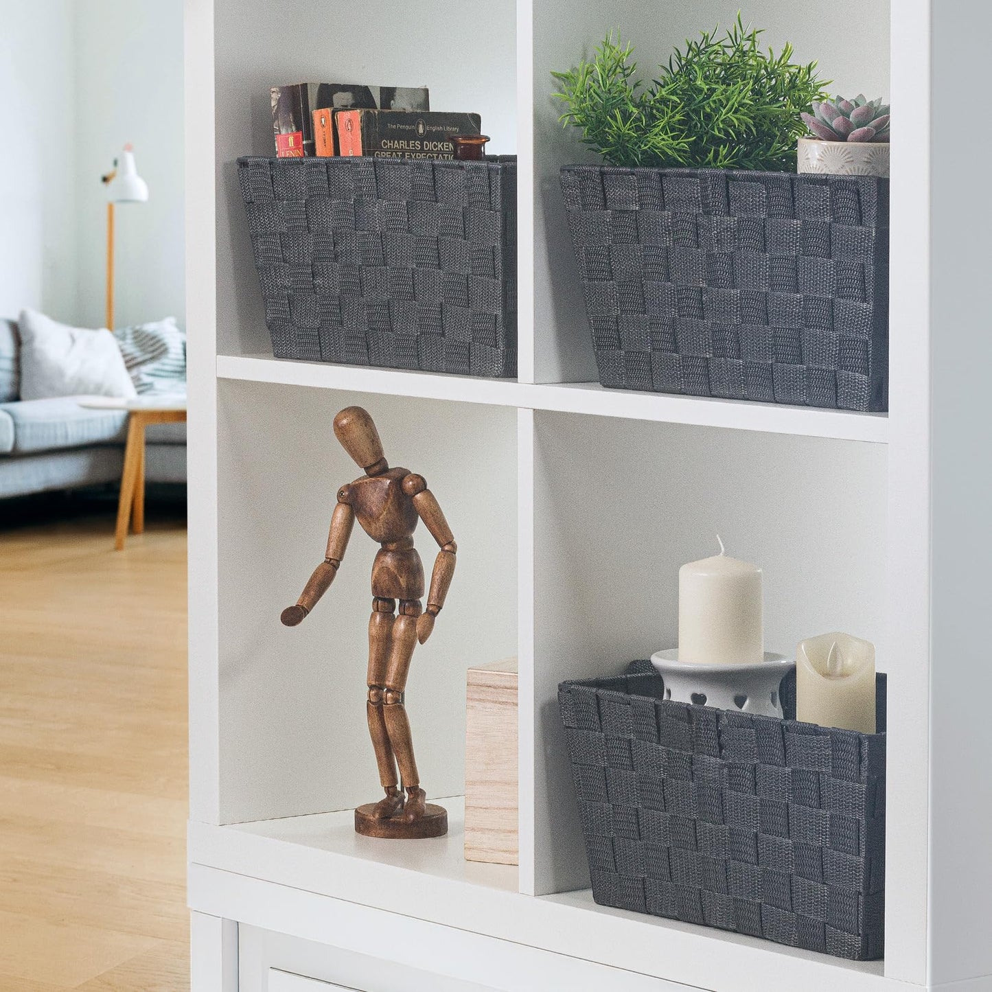 EHC Storage Baskets set of 3, Storage baskets for shelves, Storage Boxes Storage Organiser Hamper Basket, Grey