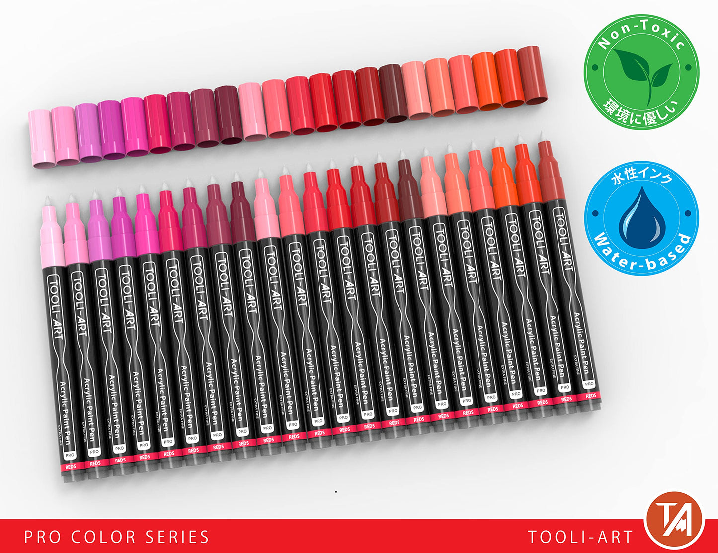 Acrylic Paint Pens 22 Red & Pink Tones Assorted Pro Colour Series Markers Set 0.7mm Extra Fine Tip for Rock Painting, Glass, Mugs, Wood, Metal,