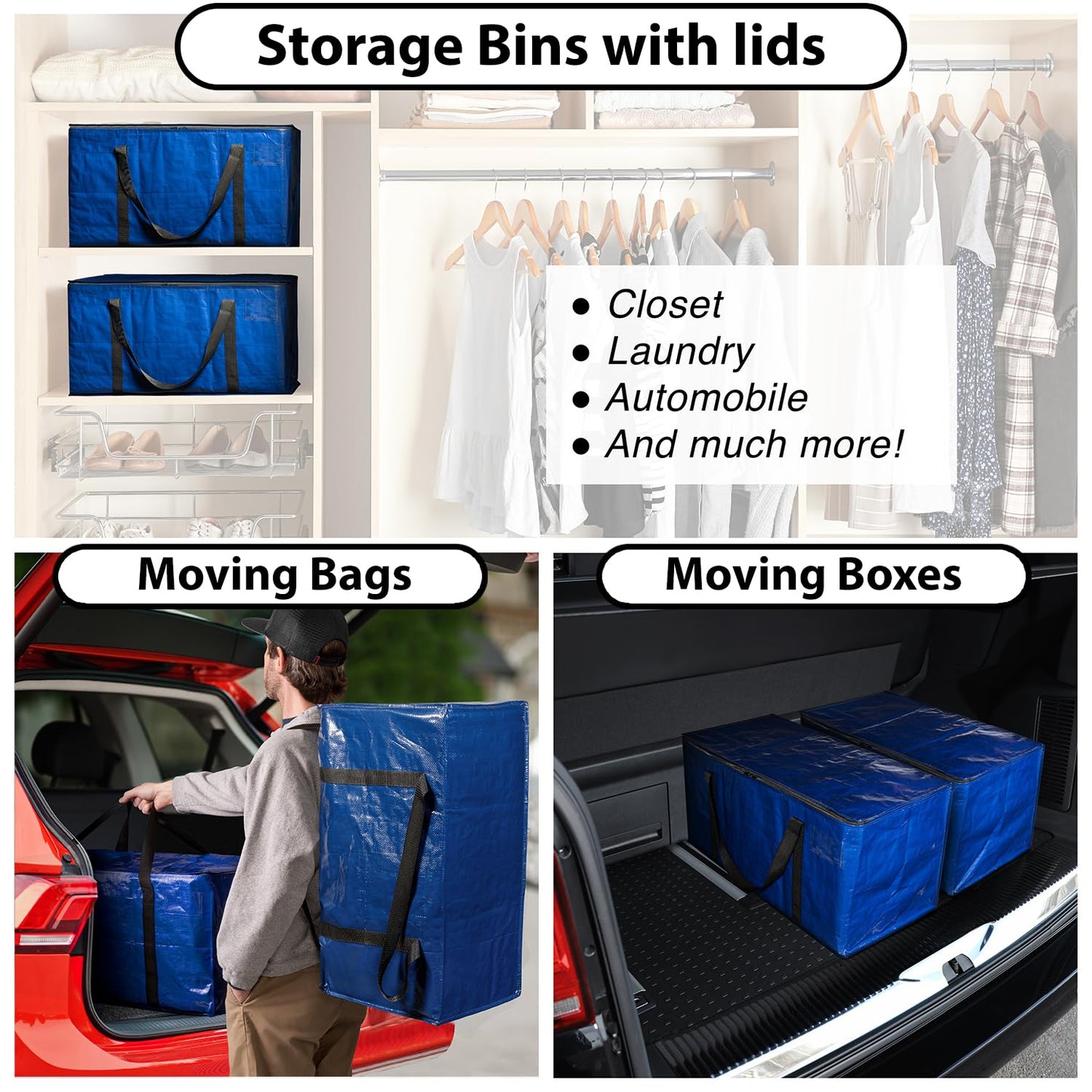 ClearSpace Heavy Duty Moving Boxes or Storage Bags  Storage Bins with Lids, Large Moving Bags with Backpack Straps & Handles  Moving Supplies for