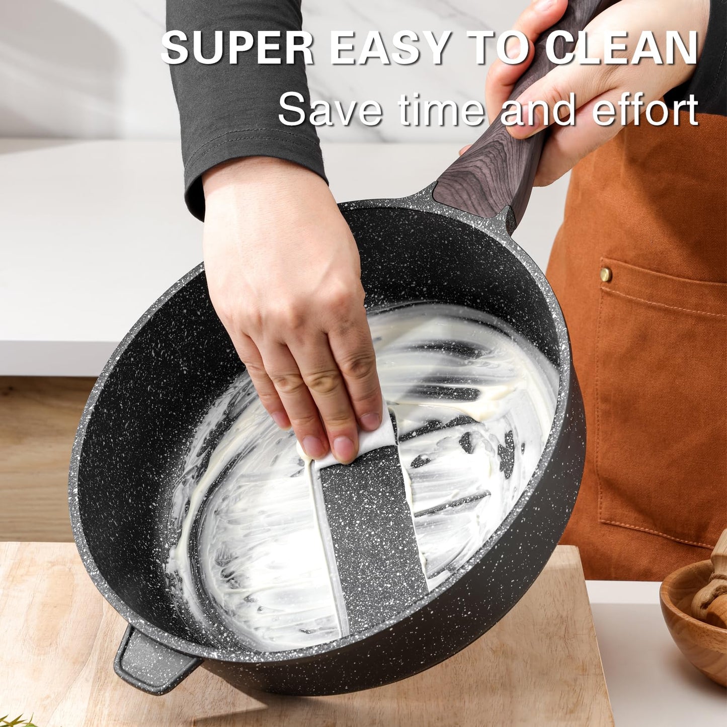 Kordisen Nonstick Deep Frying Pan with Lid, 30 cm/5.7 L Large Skillet, Granite Stone Saute Pan for Cooking, Induction Cookware, Compatible with All