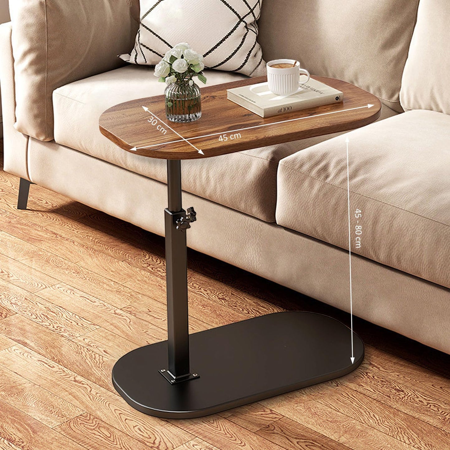 AYES Lifting Side Table 360° Swivel C Shaped End Table - TV Tray Table Narrow Side Table Laptop Desk for Living Room Bedroom Bedside Nursing Sofa