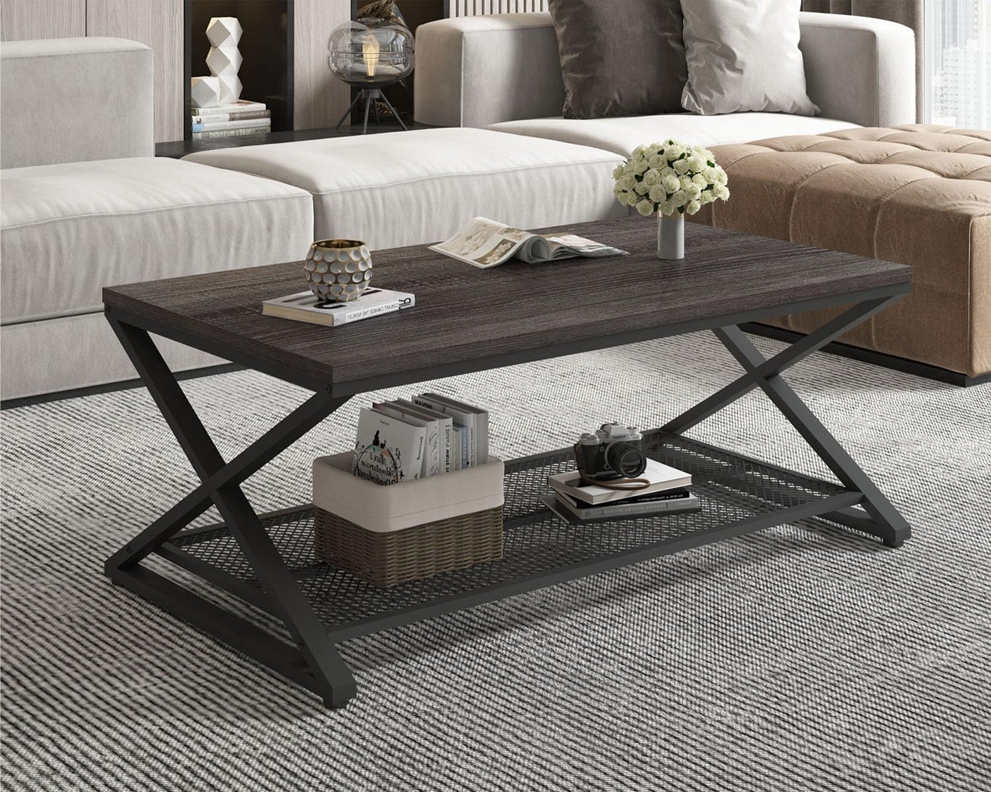 LVB Coffee Table for Living Room Coffee Tables With Storage 100cm Dark Oak