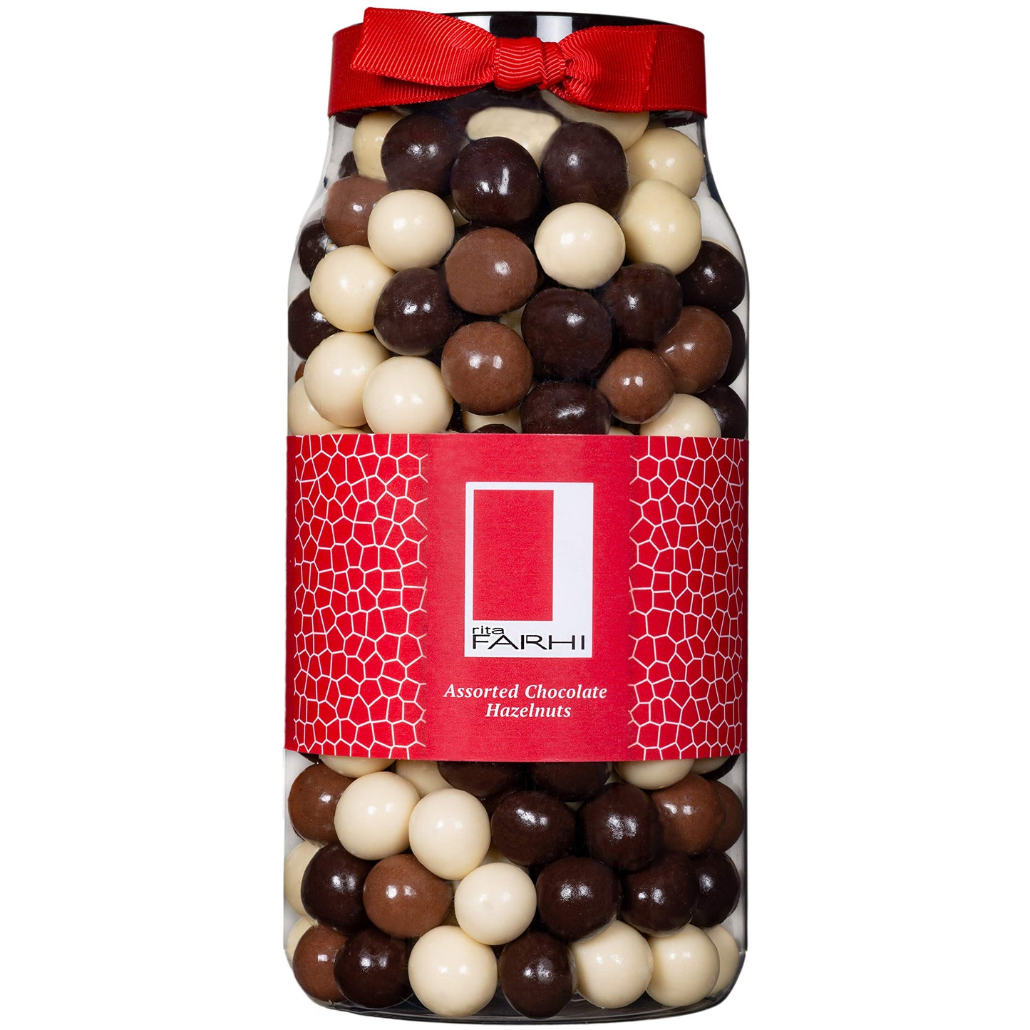 Rita Farhi Milk, Dark and White Chocolate Covered Hazelnuts in a Gift Jar - Nut Gifts, Assorted Coated Hazelnuts, Food Gifts ? 700 g - New Palm Oil