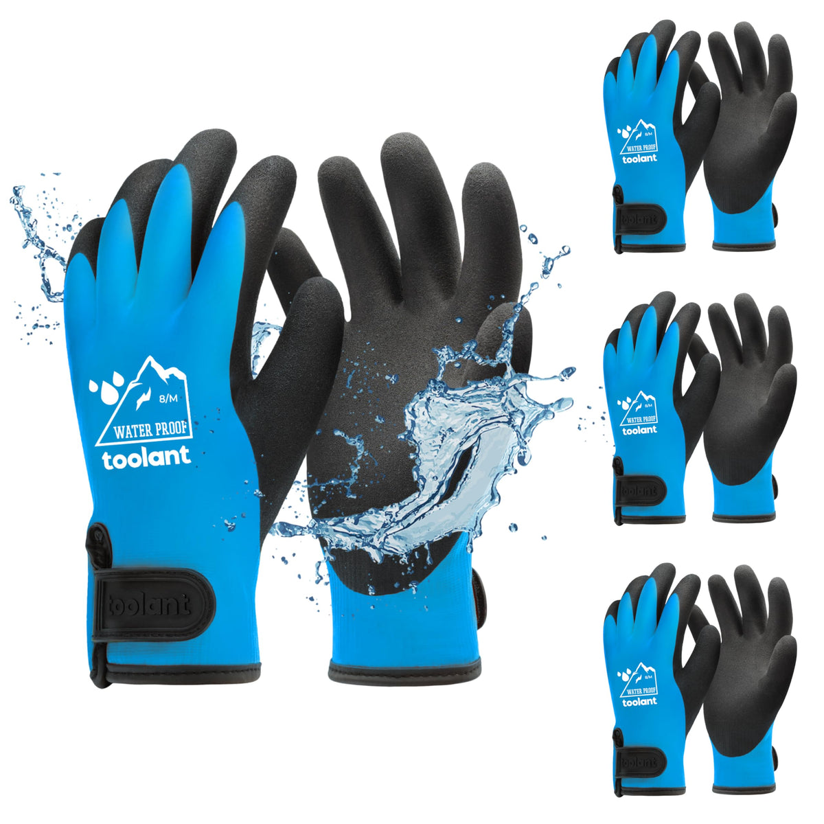 toolant 100% Waterproof Gloves Bulk Pack, 3 Pairs, Winter Work Gloves for Cold Weather, Touchsreen, Warm Freezer Gloves, Thermal Insulated, With Grip,